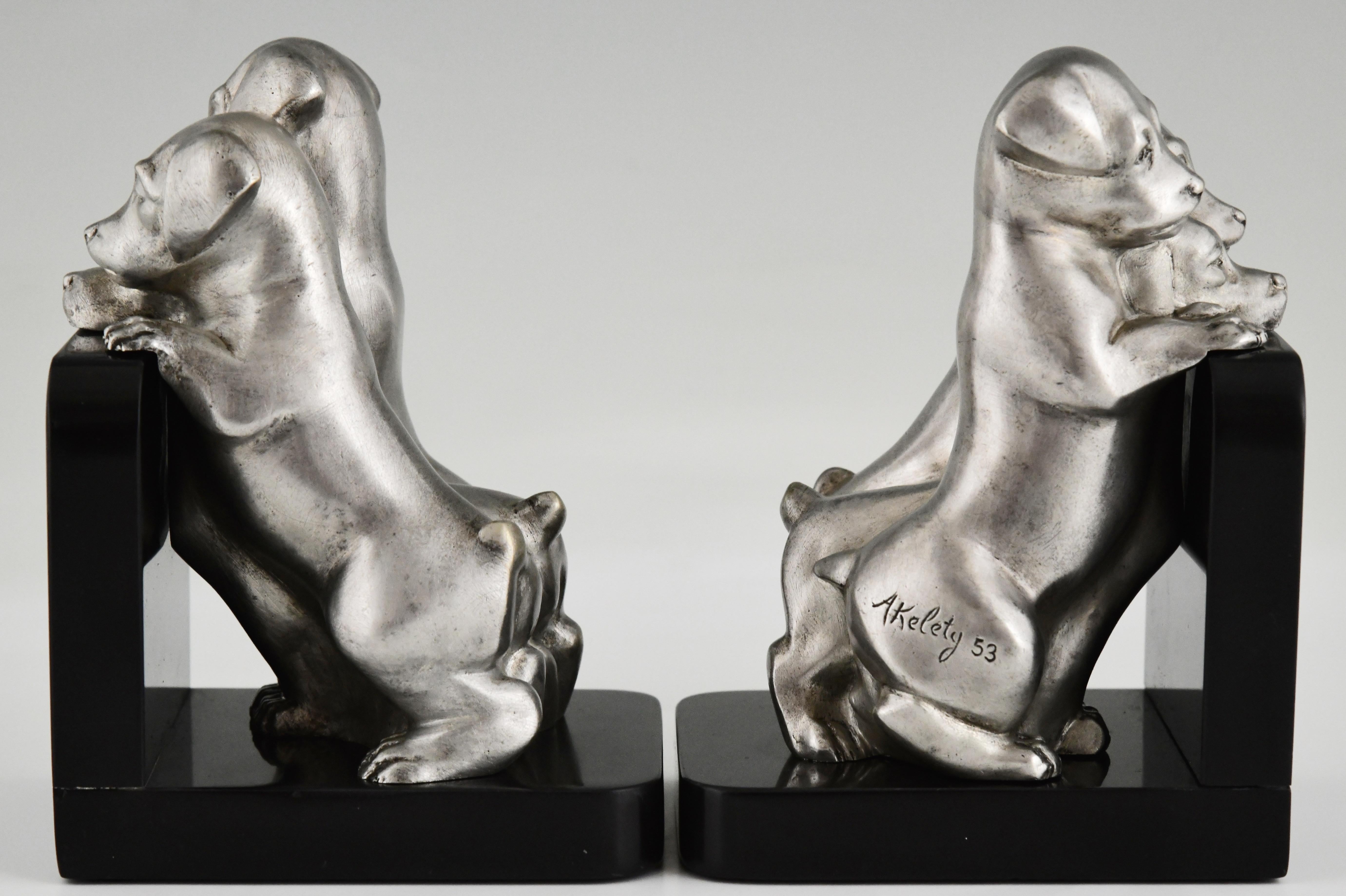 Patinated Art Deco Bronze Dog Bookends by Alexandre Kelety France 1930 For Sale