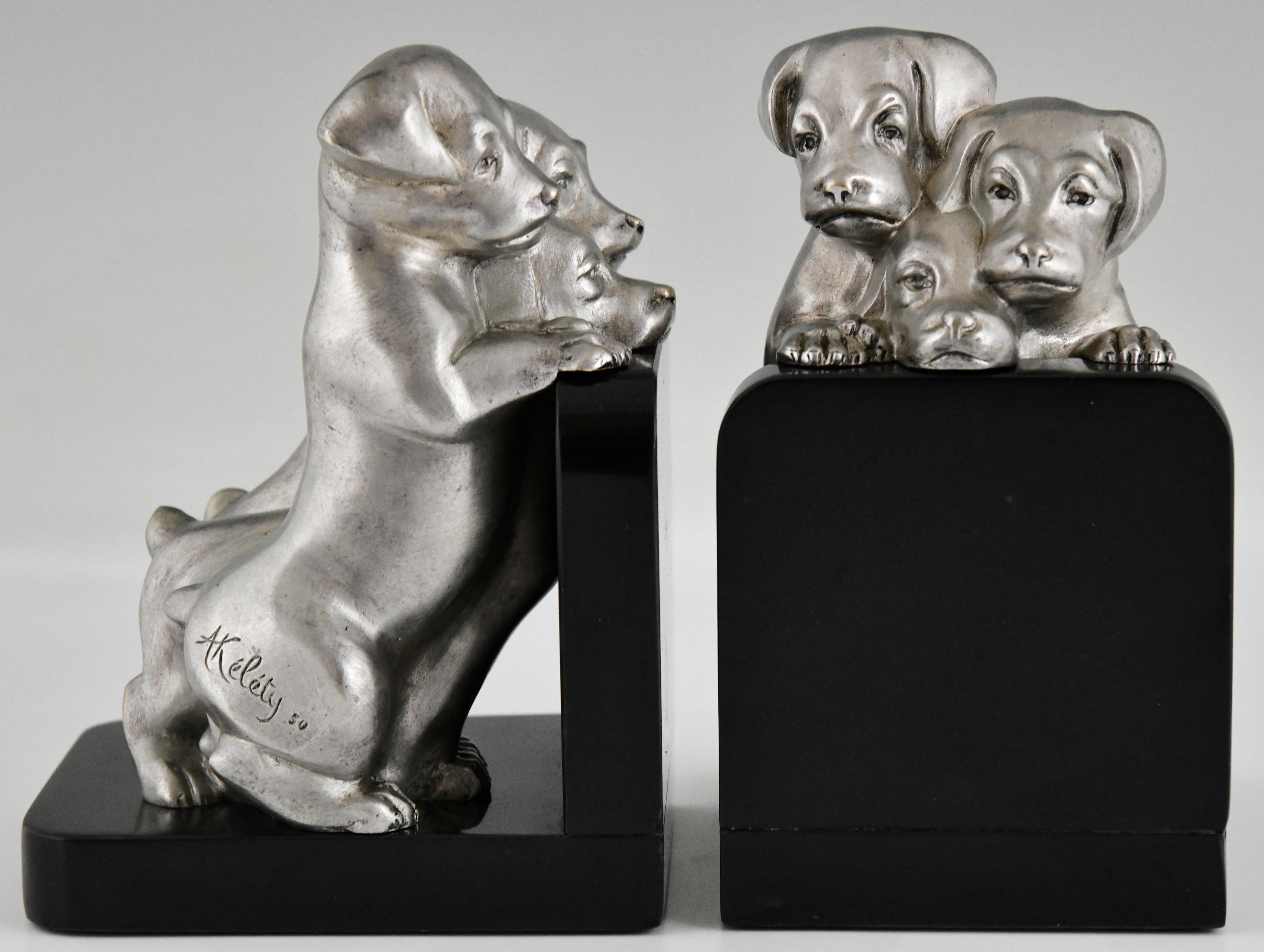 Mid-20th Century Art Deco Bronze Dog Bookends by Alexandre Kelety France 1930 For Sale