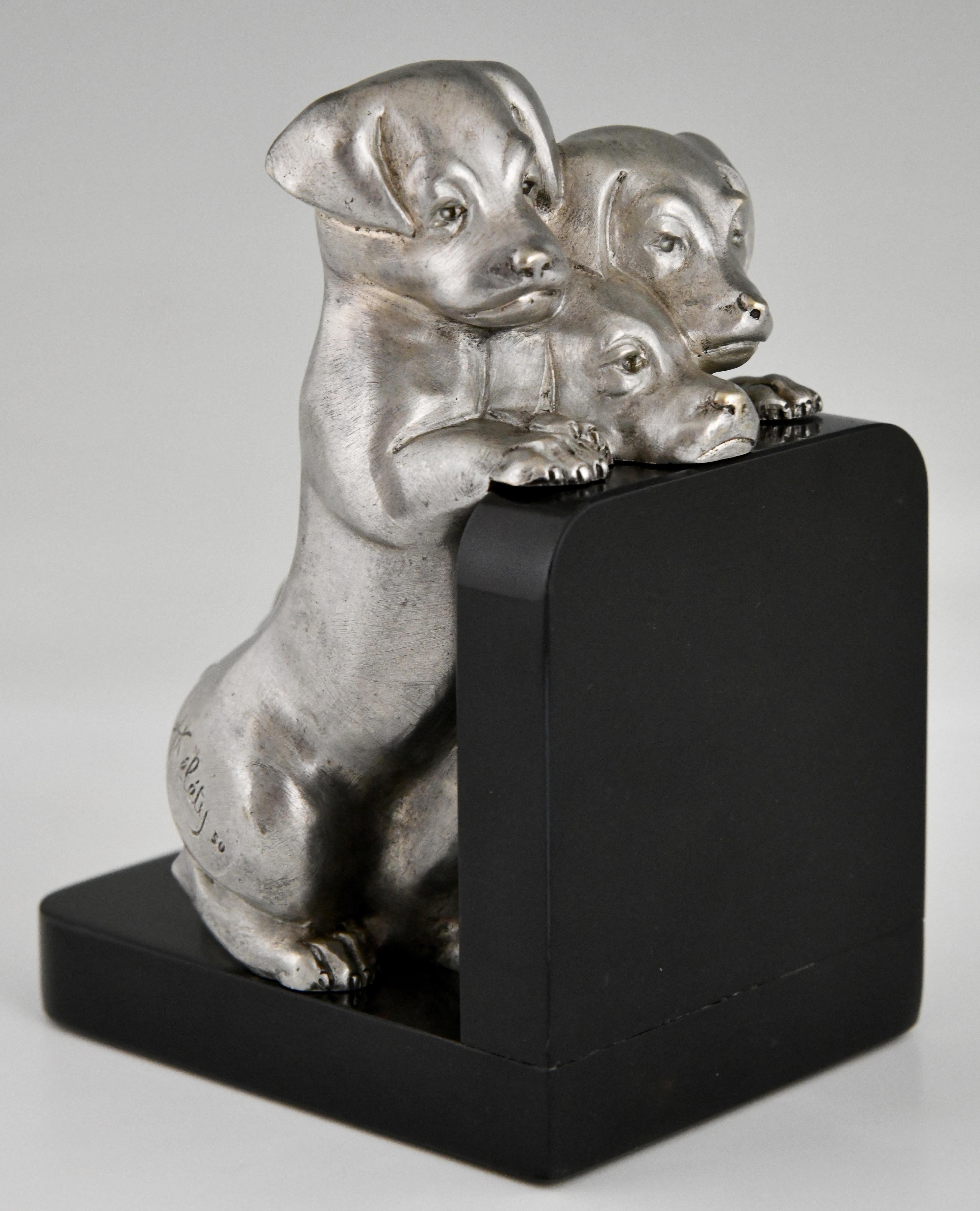 Art Deco Bronze Dog Bookends by Alexandre Kelety France 1930 For Sale 1