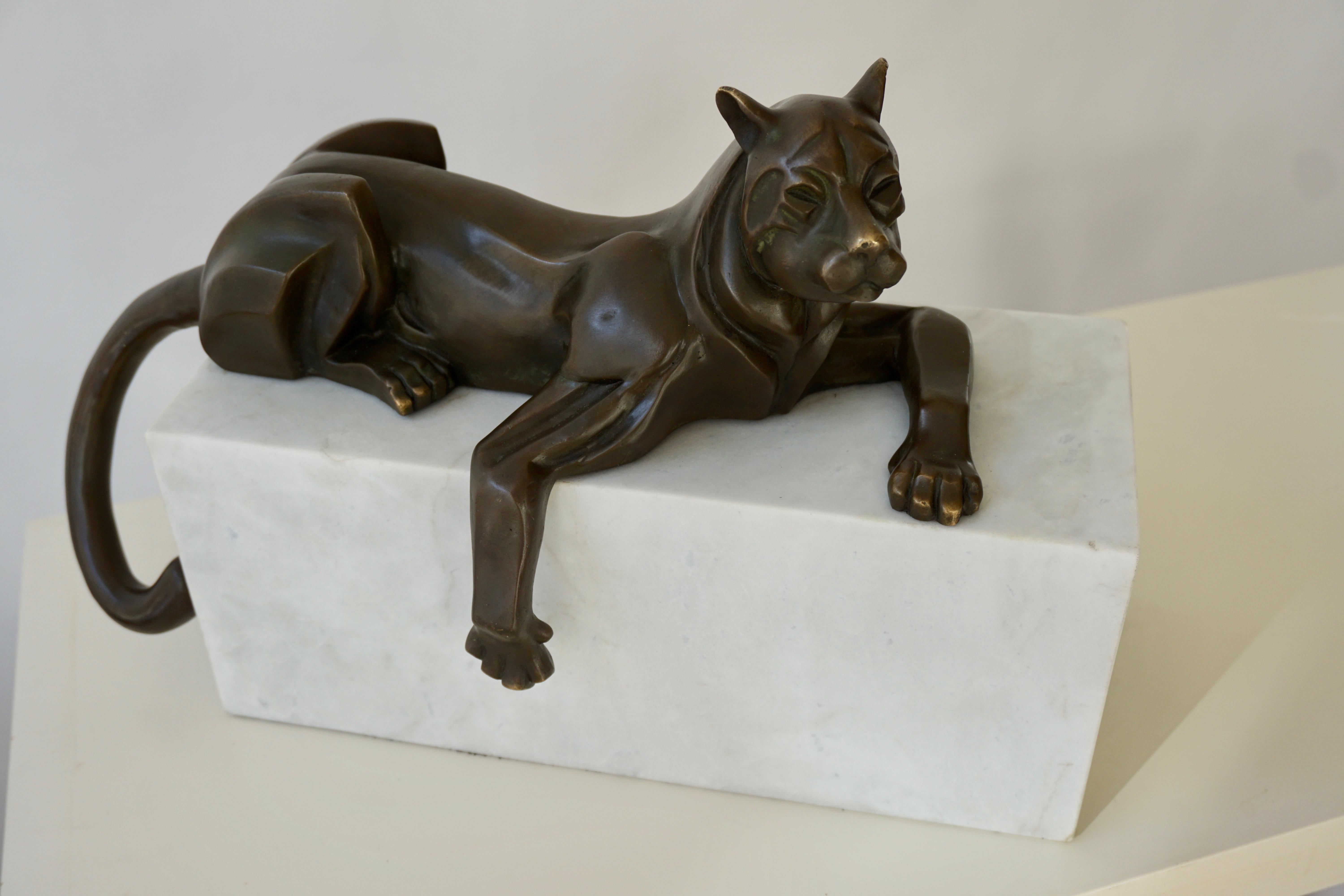 Art Deco Bronze Puma Sculpture by Decoux, 1930, France 7