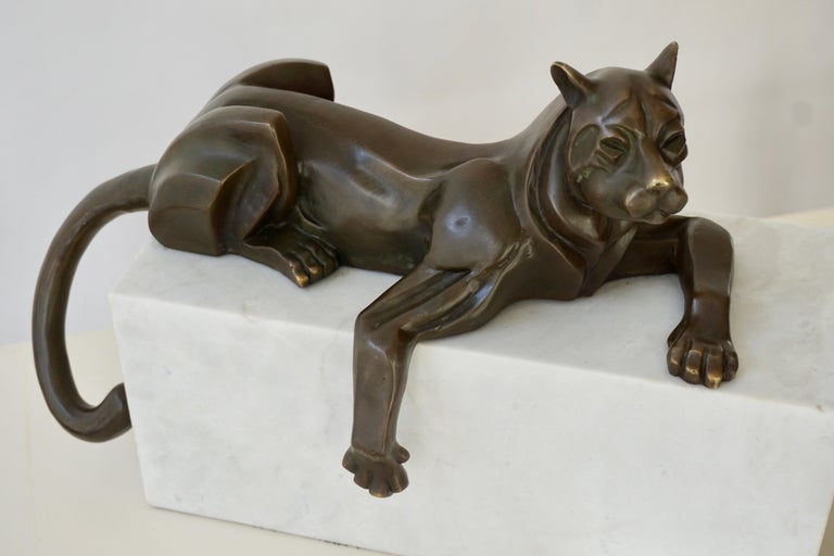 Art Deco Bronze Puma Sculpture by Decoux, 1930, France at 1stDibs