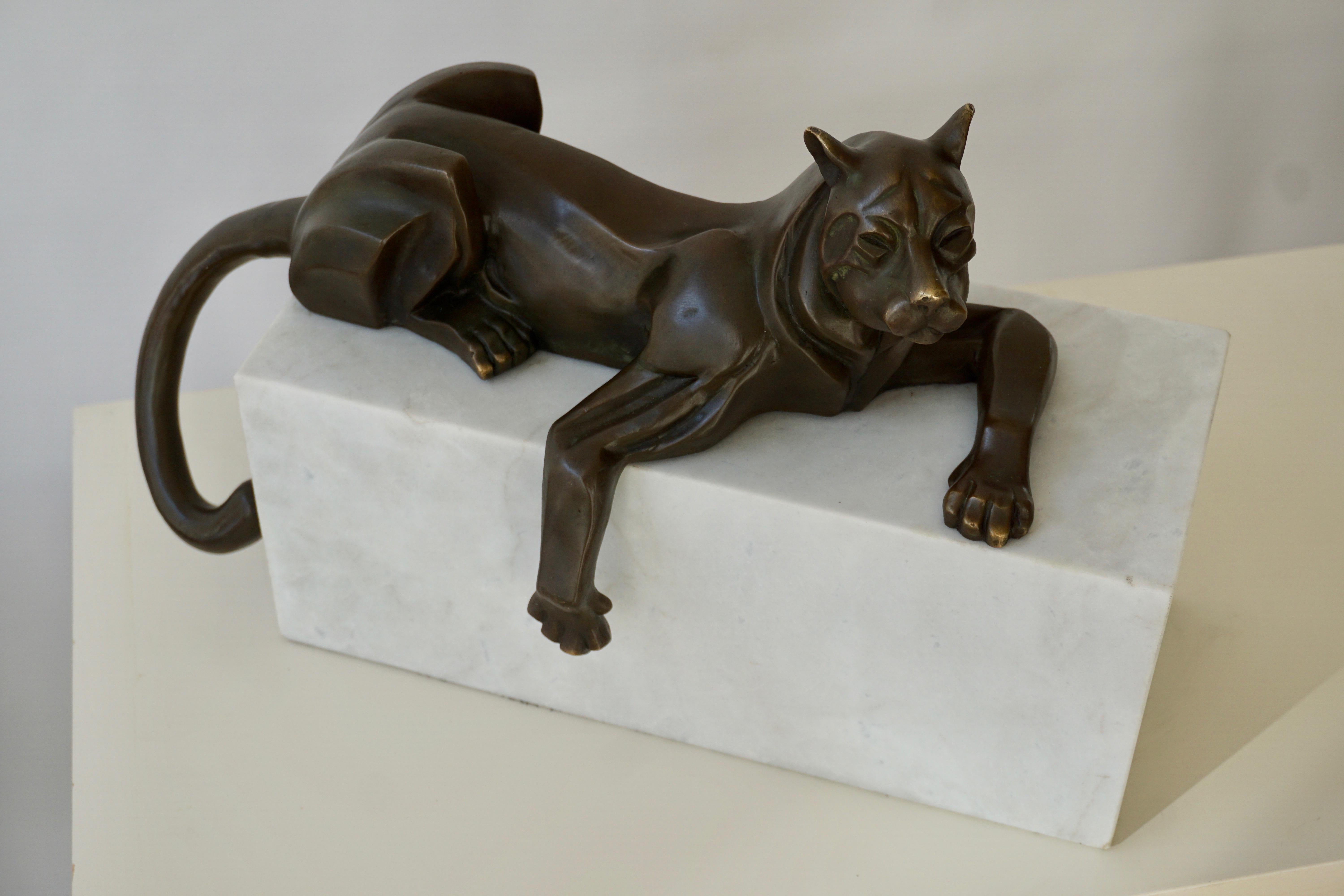 Art Deco Bronze Puma Sculpture by Decoux, 1930, France 9