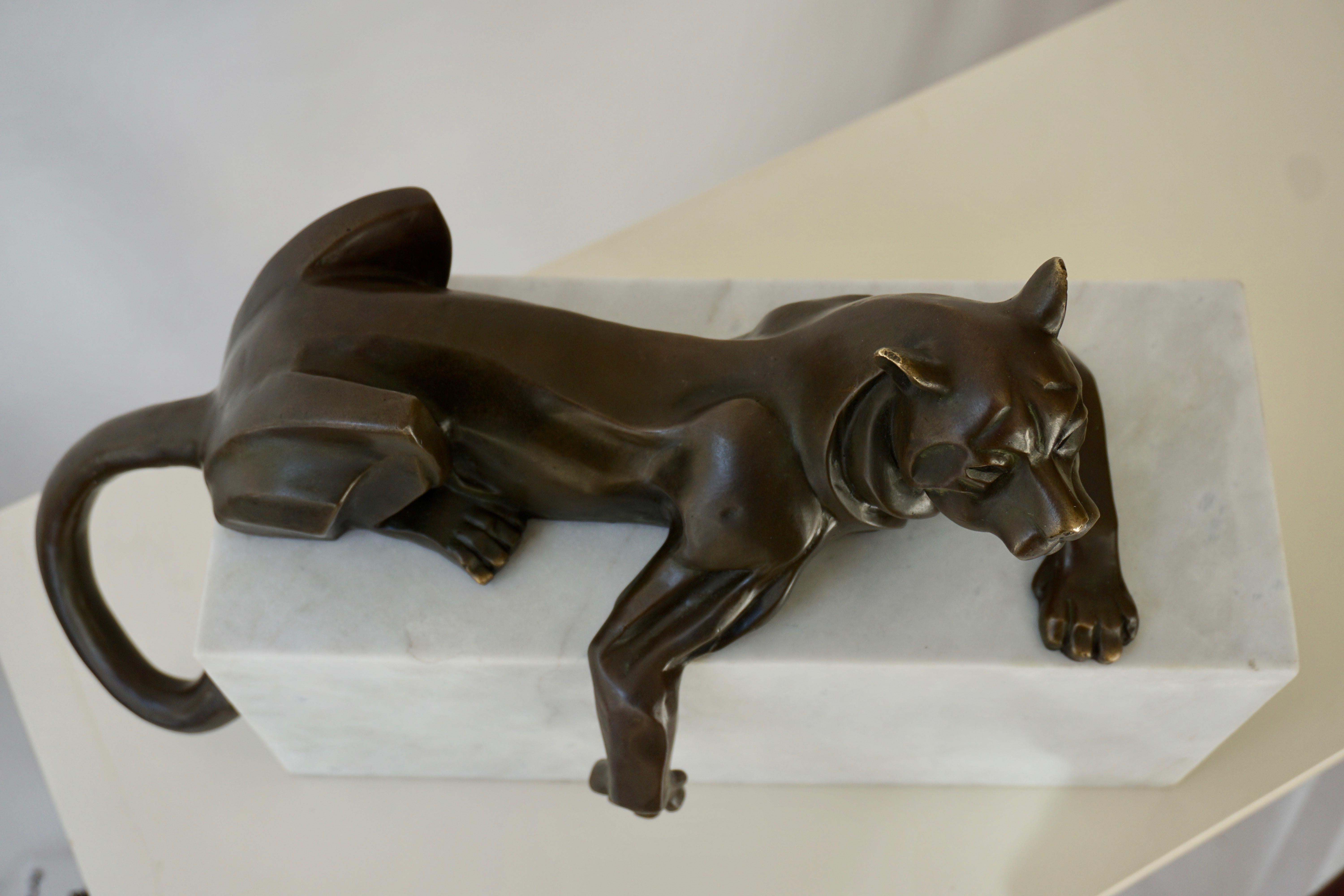 Art Deco Bronze Puma Sculpture by Decoux, 1930, France 10