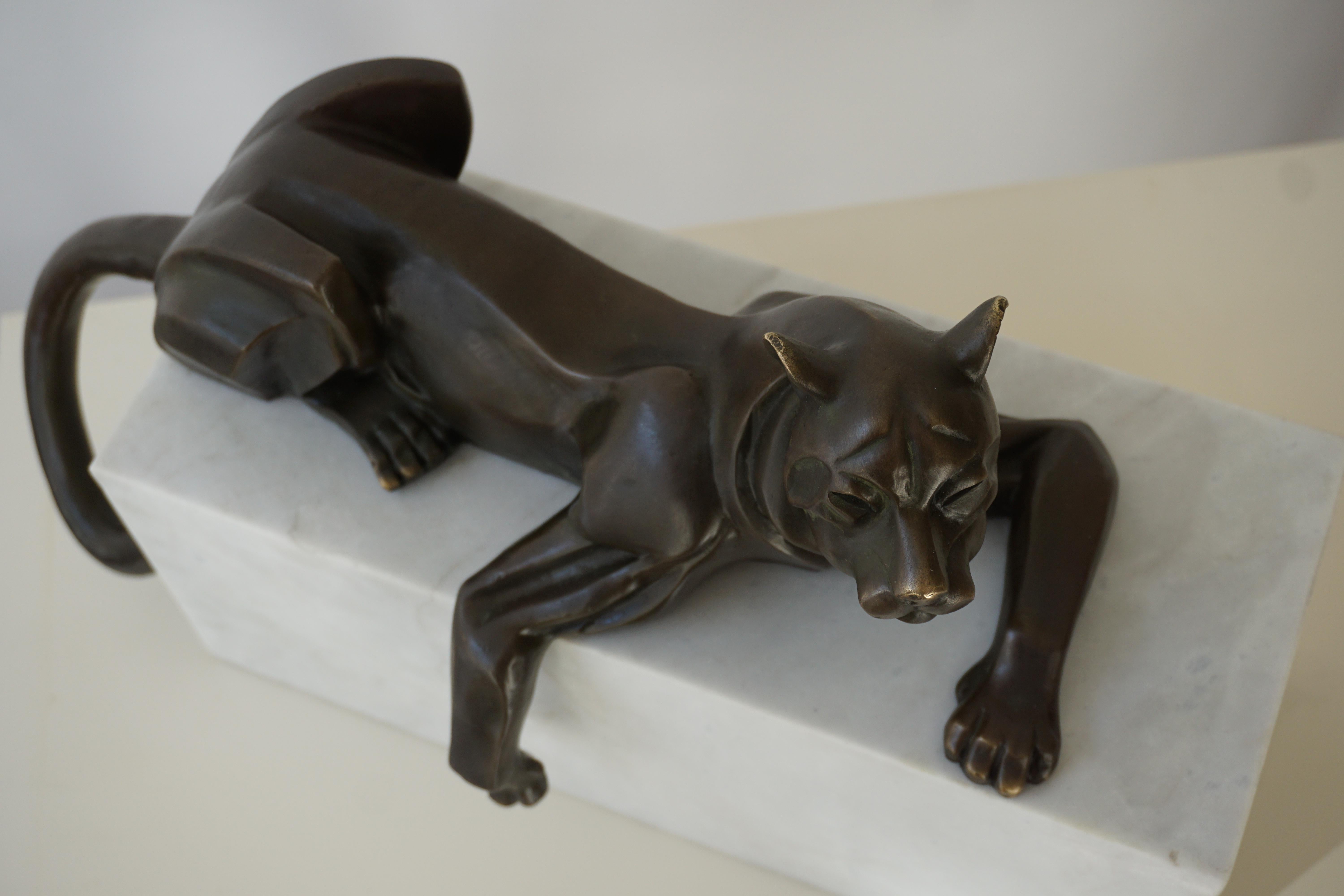 Art Deco Bronze Puma Sculpture by Decoux, 1930, France 12