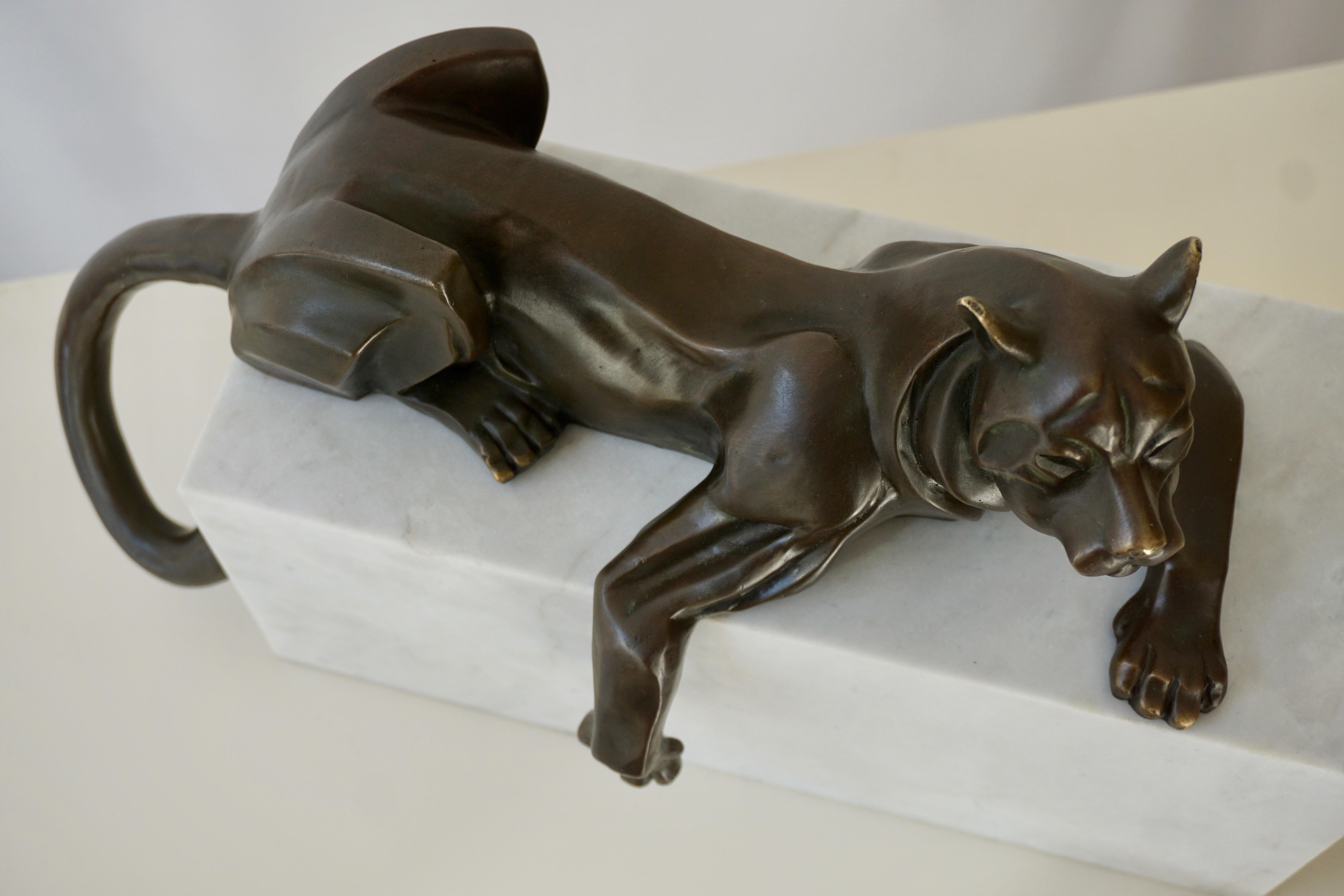 French Art Deco Bronze Puma Sculpture by Decoux, 1930, France