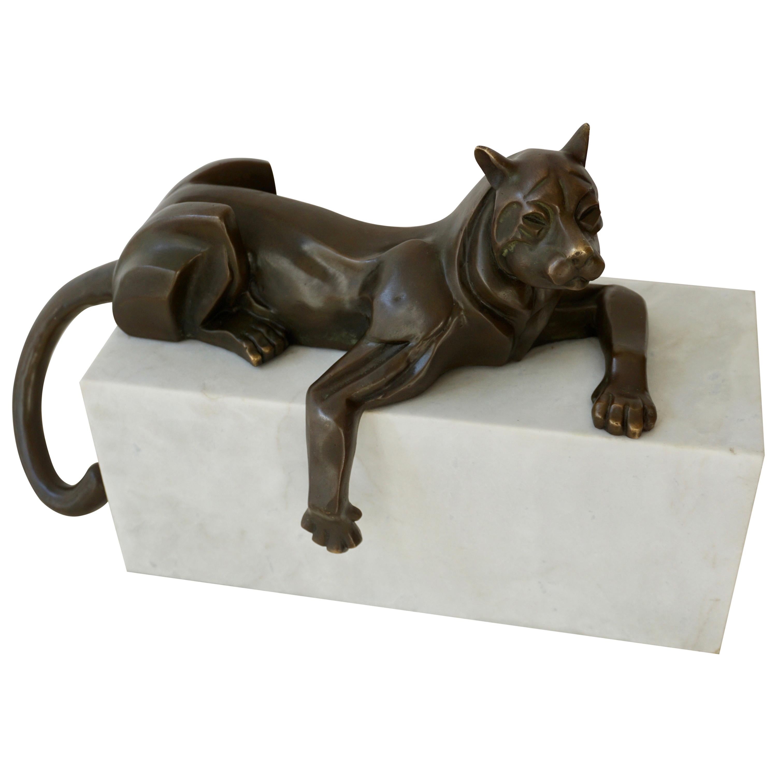 Art Deco Bronze Puma Sculpture by Decoux, 1930, France