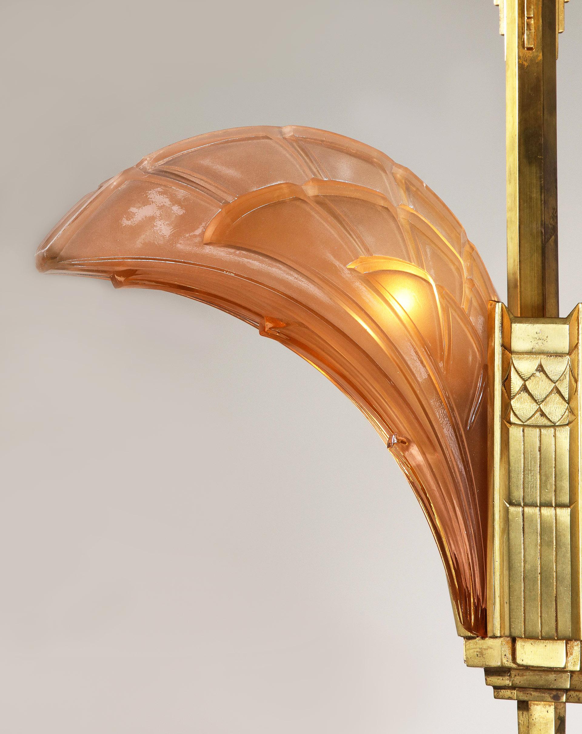 Art Deco Bronze Doré Chandelier by Jean Gauthier For Sale 2