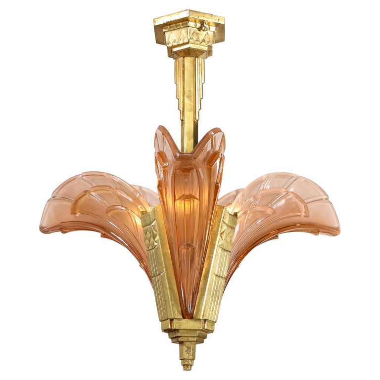 Art Deco Bronze Doré Chandelier by Jean Gauthier For Sale at 1stDibs