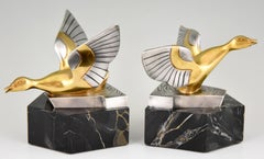 Art Deco Bronze Duck Bookends by F. H. Danvin, France, 1930