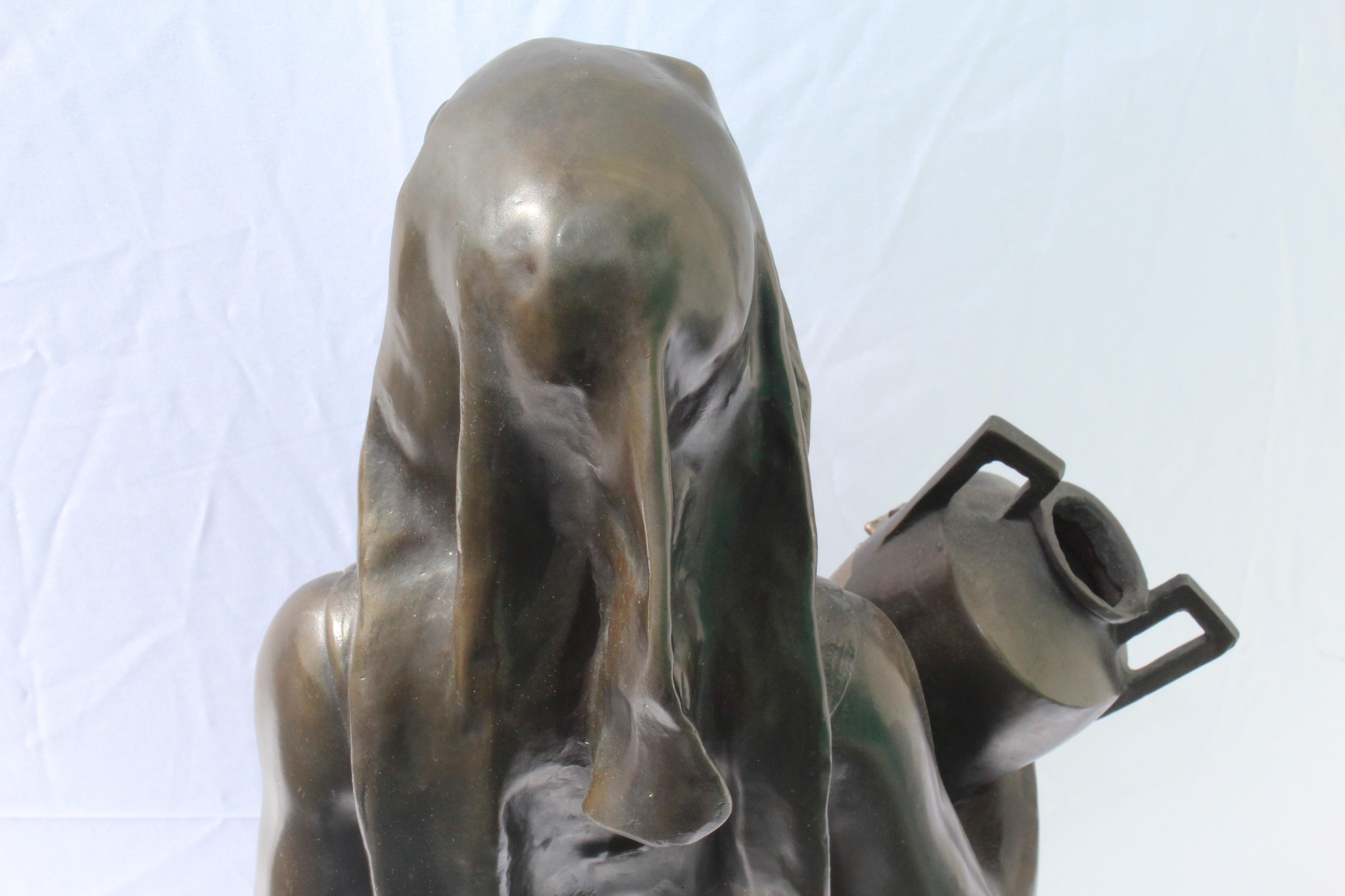 Cast Art Deco Bronze, Egyptian Girl with Water Jug, Large in the Style of F.Ghilmany For Sale