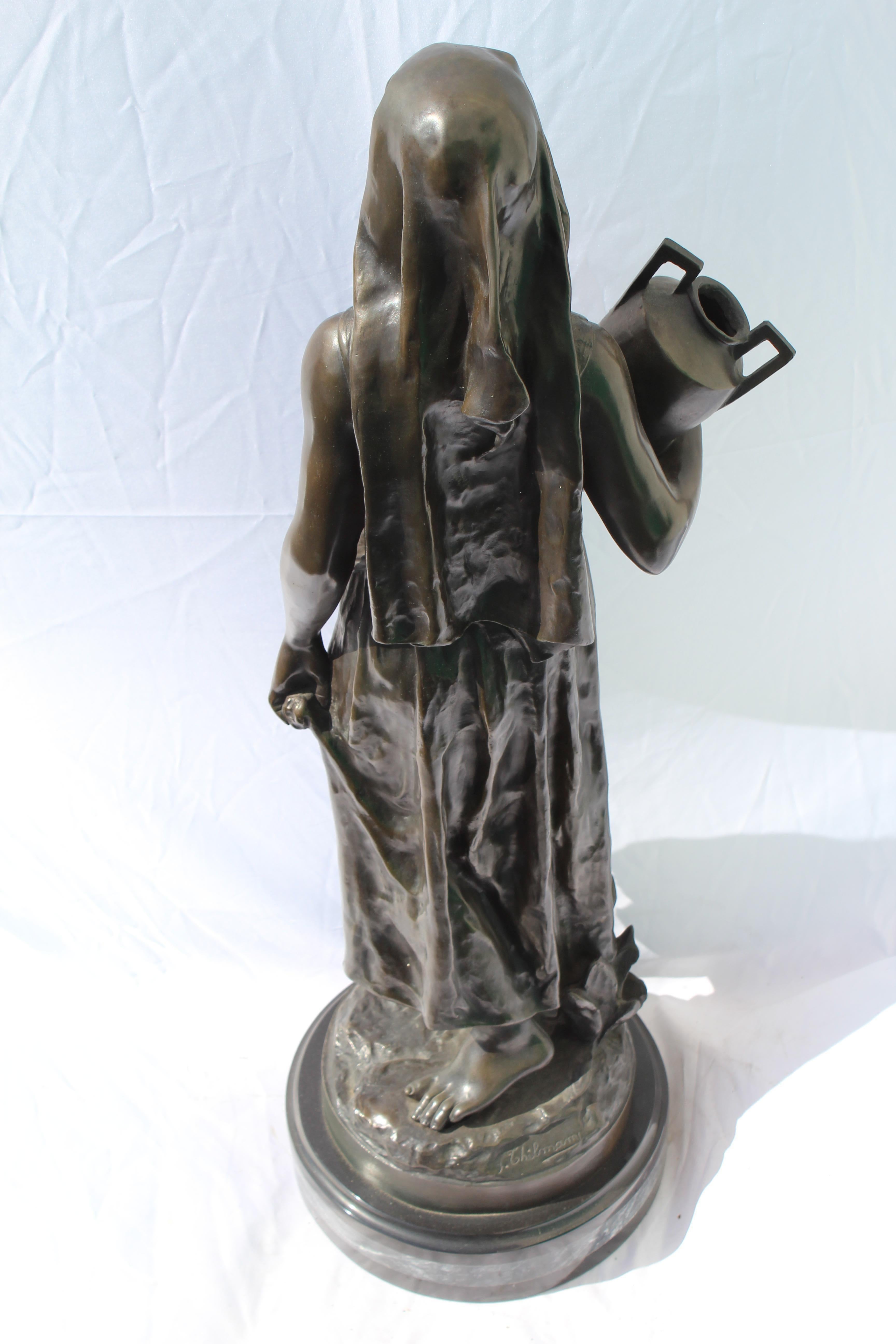 Art Deco Bronze, Egyptian Girl with Water Jug, Large in the Style of F.Ghilmany In Good Condition For Sale In Los Angeles, CA
