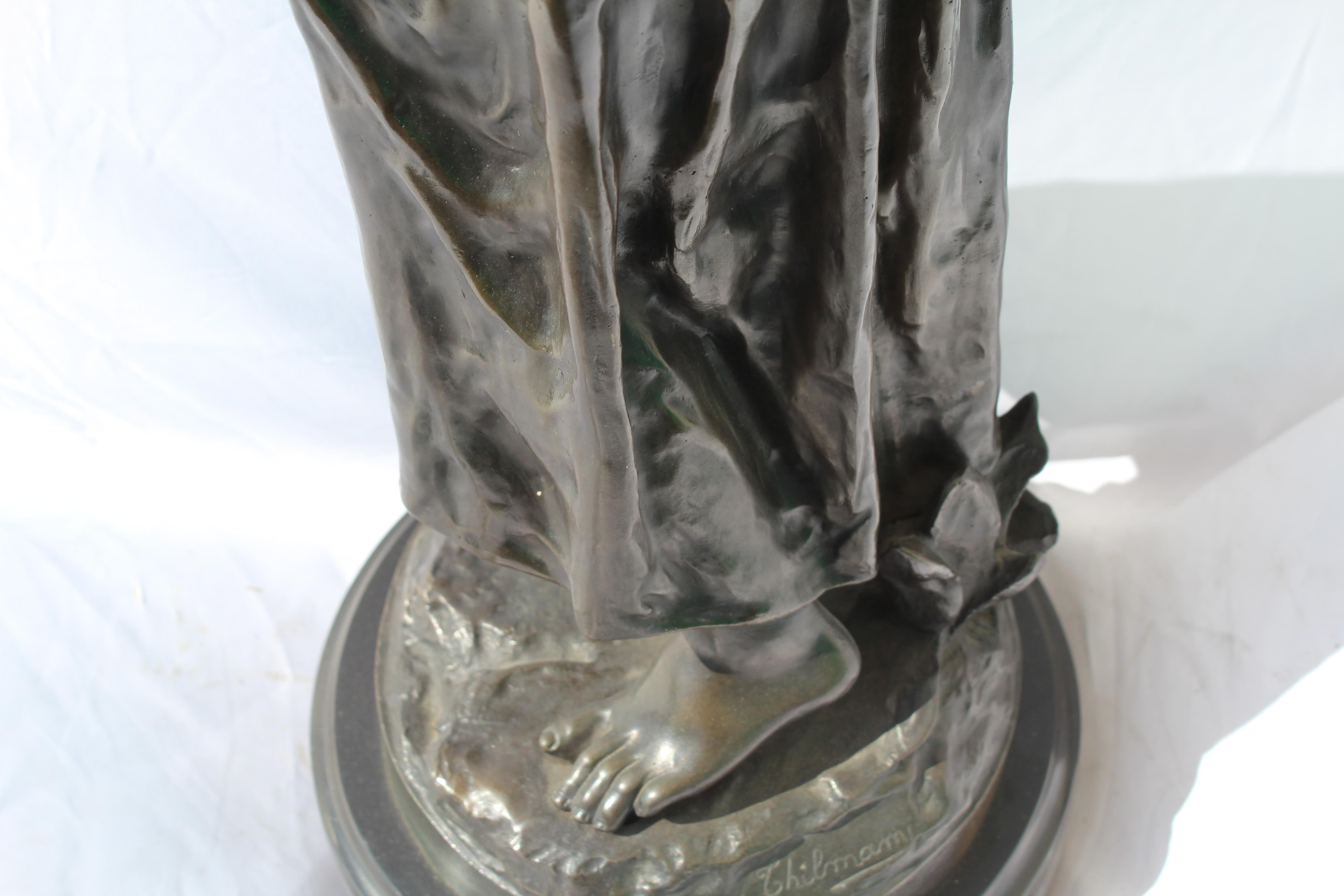 Art Deco Bronze, Egyptian Girl with Water Jug, Large in the Style of F.Ghilmany For Sale 1