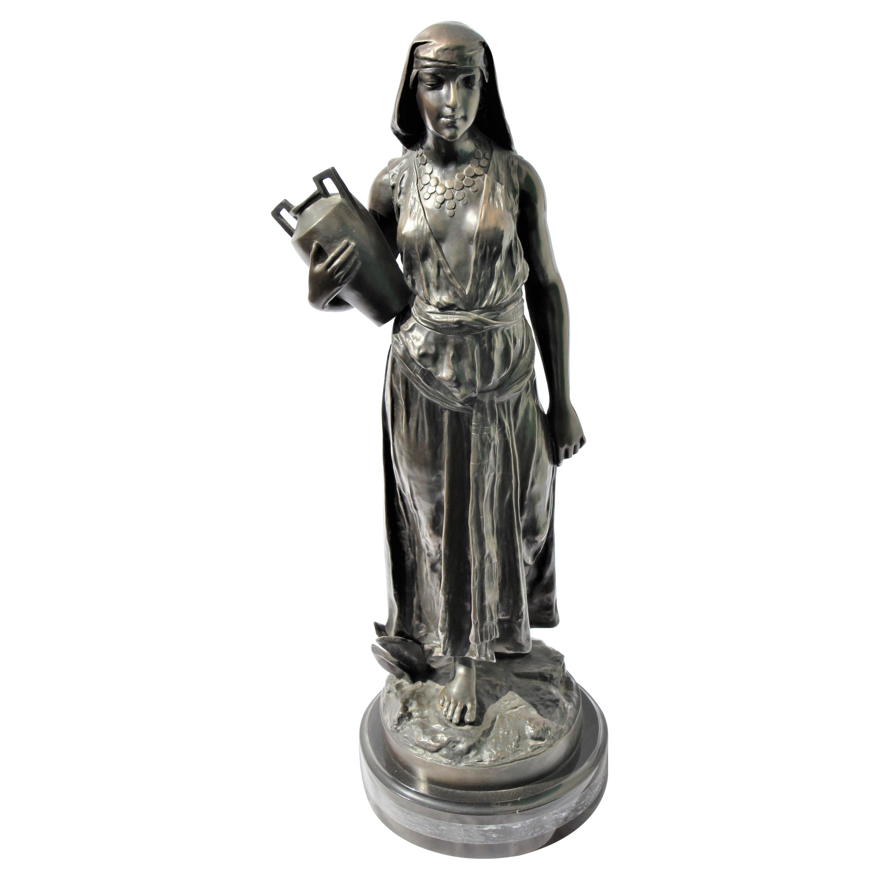 Art Deco Bronze, Egyptian Girl with Water Jug, Large in the Style of F.Ghilmany
