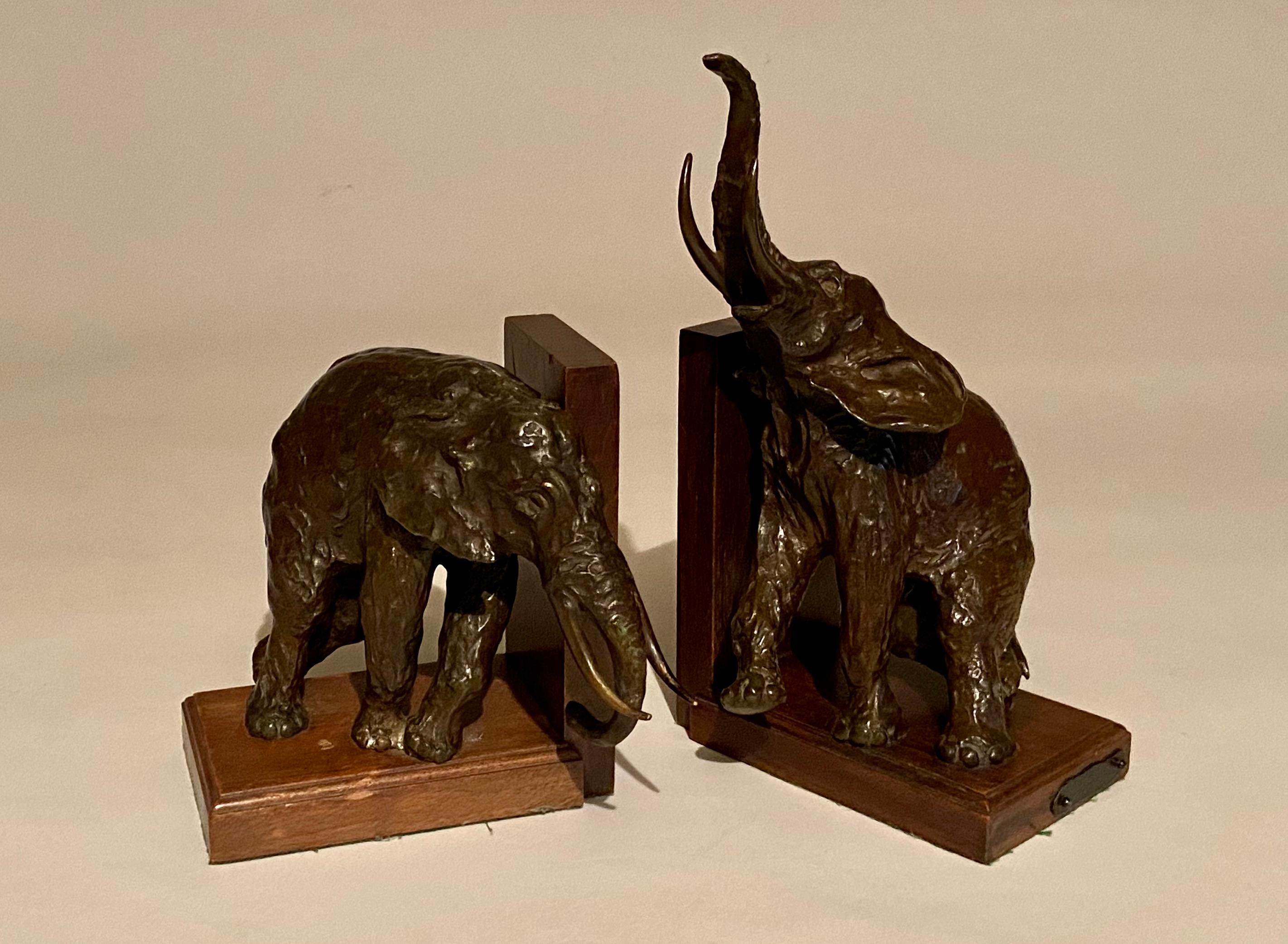 French Art Deco Bronze Elephant Book-Ends For Sale