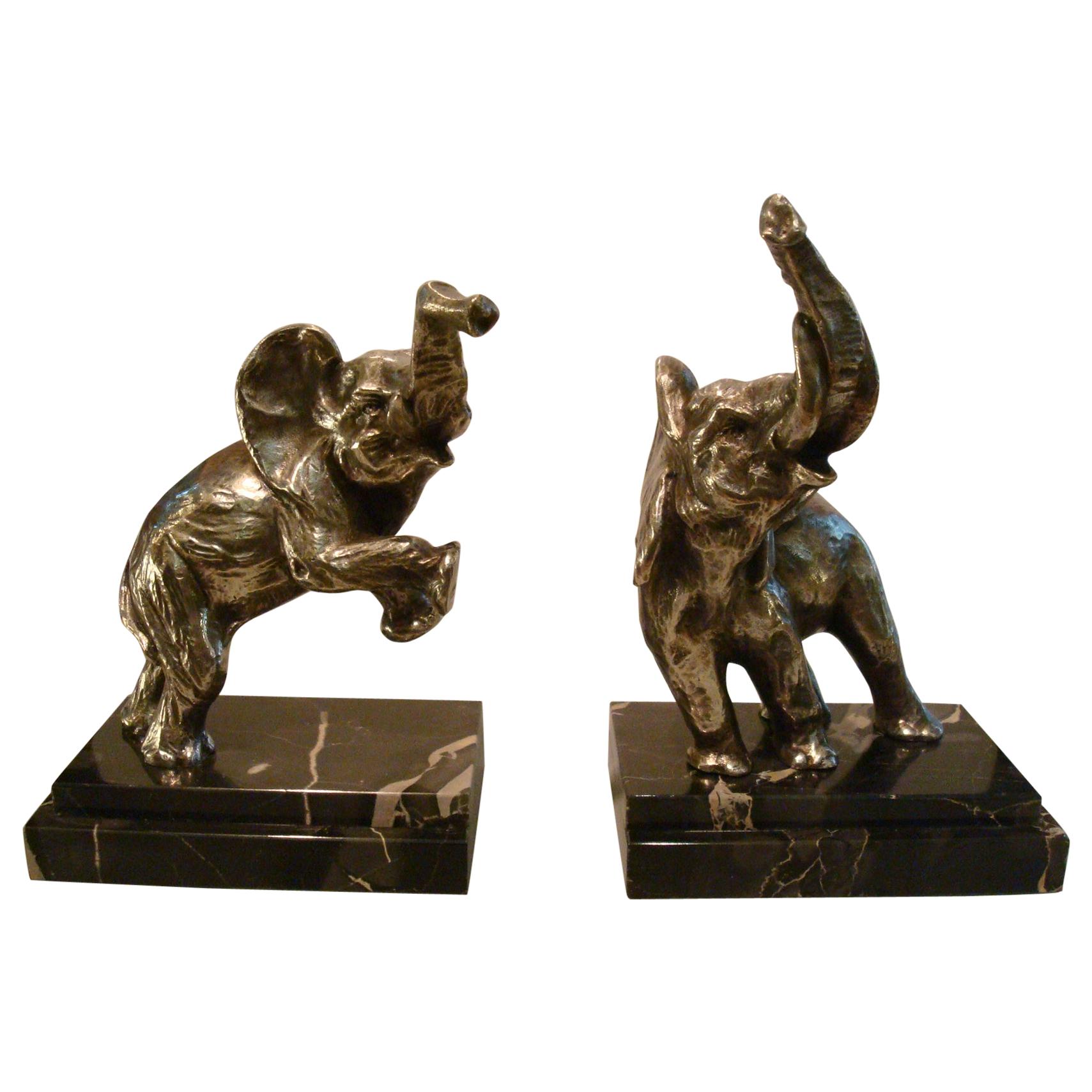 Art Deco Bronze Elephant Bookends by Fontinelle