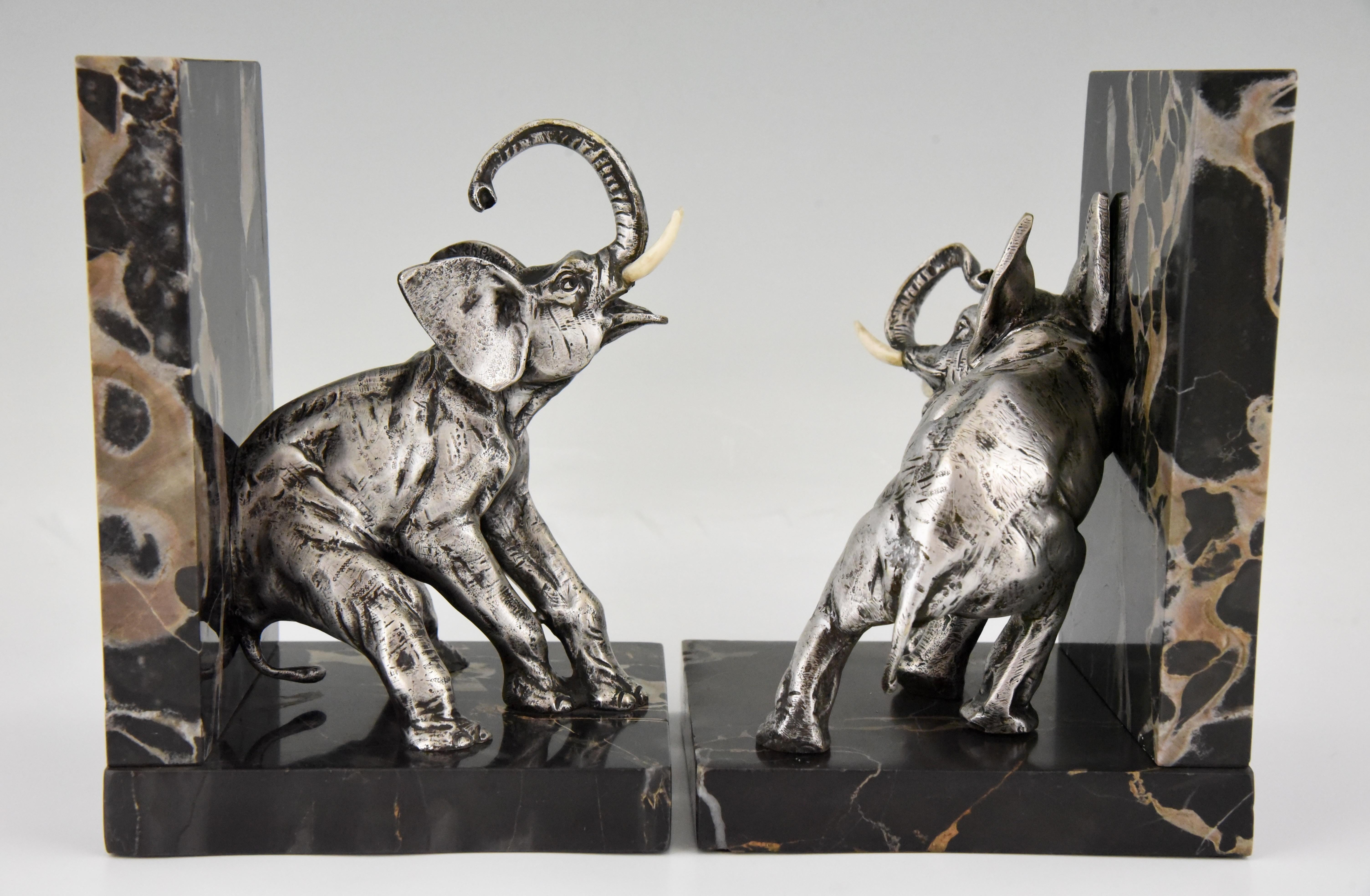 Patinated Art Deco Bronze Elephant Bookends Charles Paillet France 1920