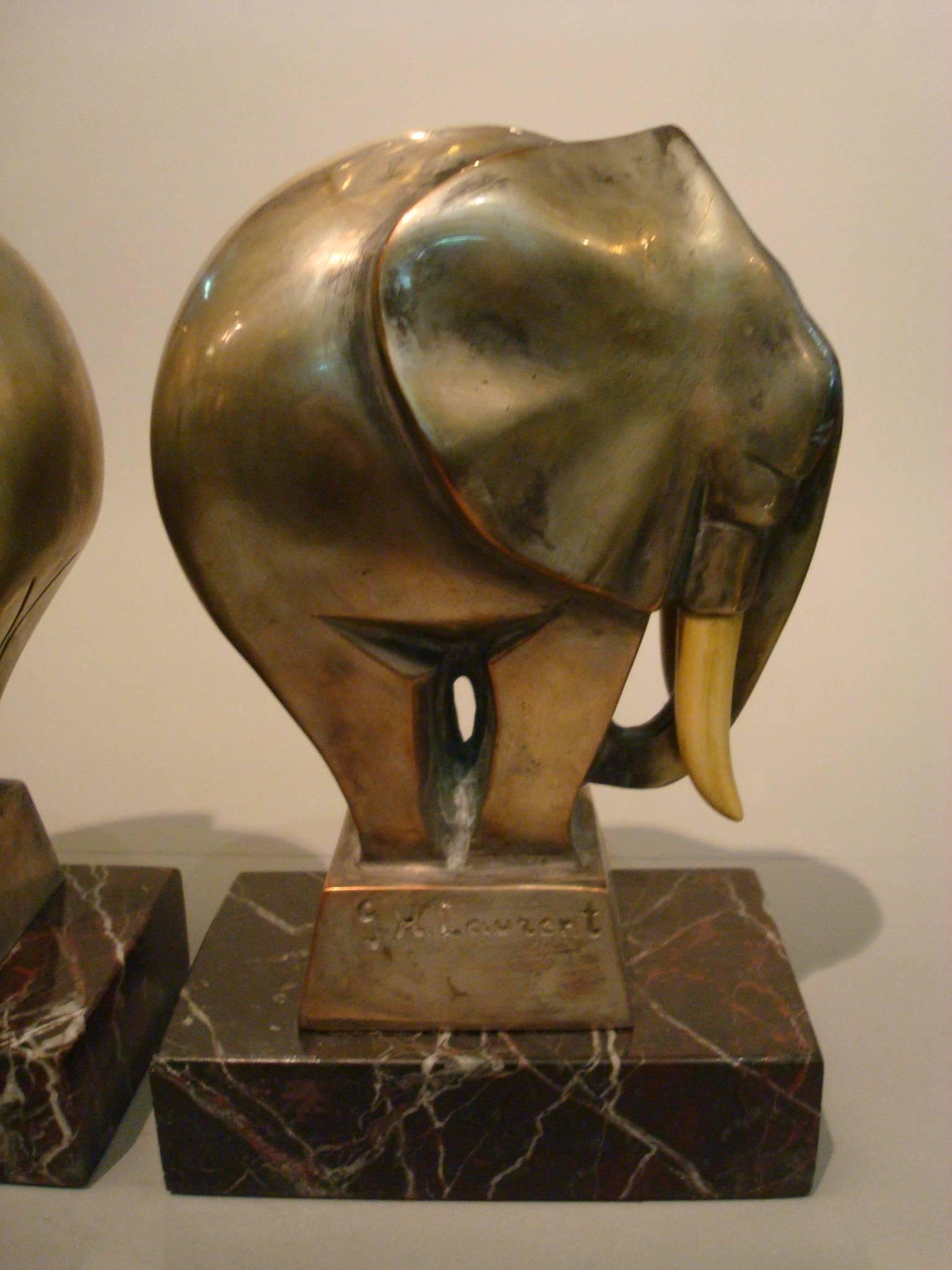 Art Deco Bronze Elephant Bookends Signed G. H. Laurent, France, 1920s In Good Condition In Buenos Aires, Olivos