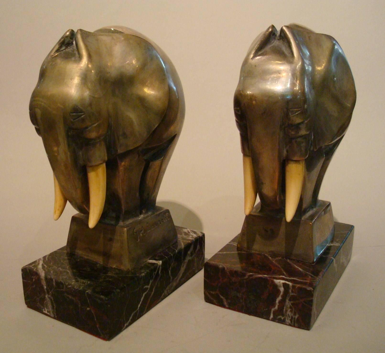 Early 20th Century Art Deco Bronze Elephant Bookends Signed G. H. Laurent, France, 1920s