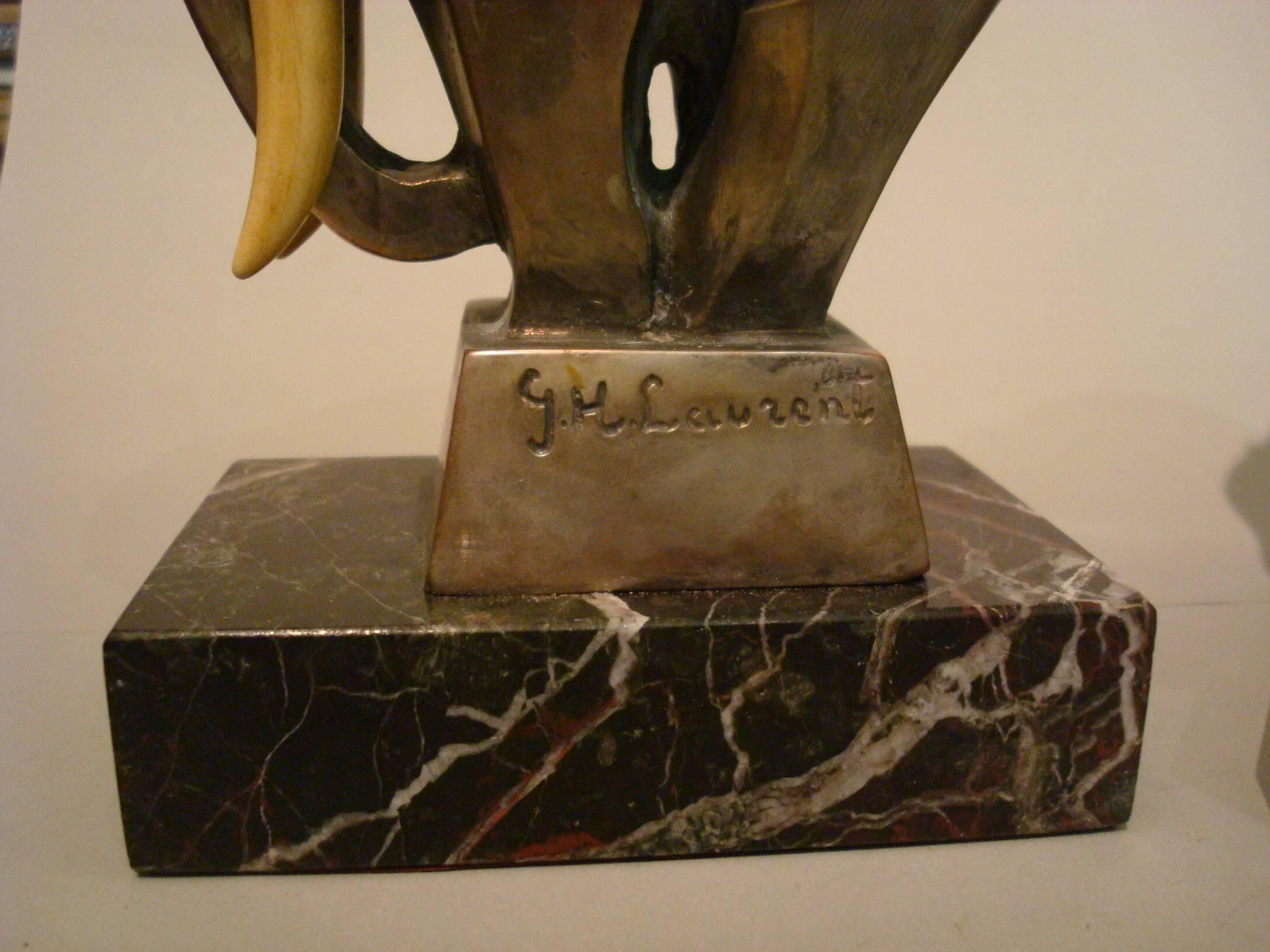 Art Deco Bronze Elephant Bookends Signed G. H. Laurent, France, 1920s 1