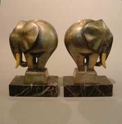 Art Deco Bronze Elephant Bookends Signed G. H. Laurent, France, 1920s