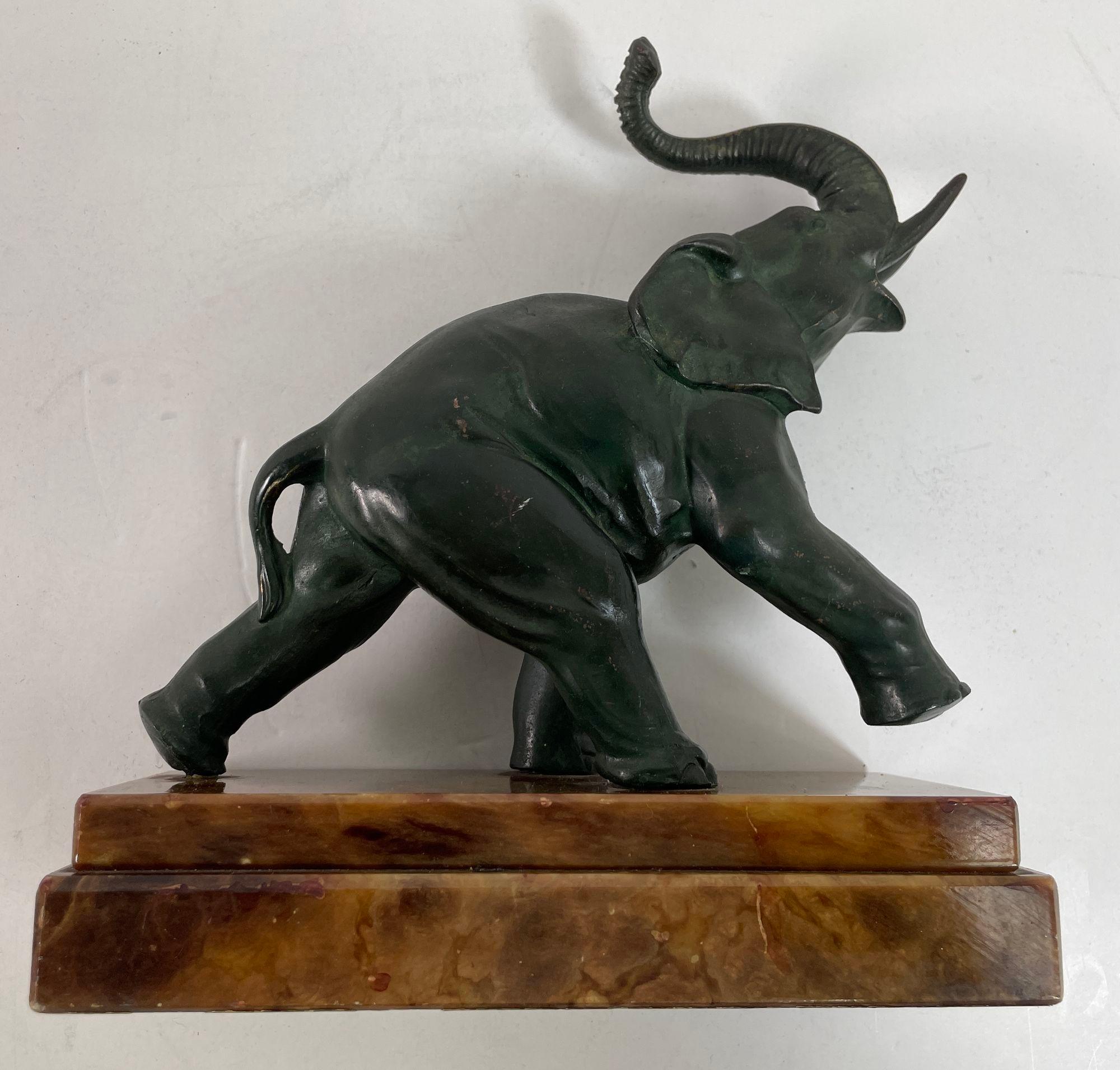 Art Deco Bronze Elephant Sculpture with Raised Trunk Made in Italy For Sale 4