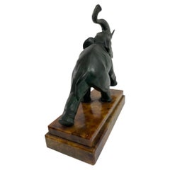 Art Deco Bronze Elephant Sculpture with Raised Trunk Made in Italy