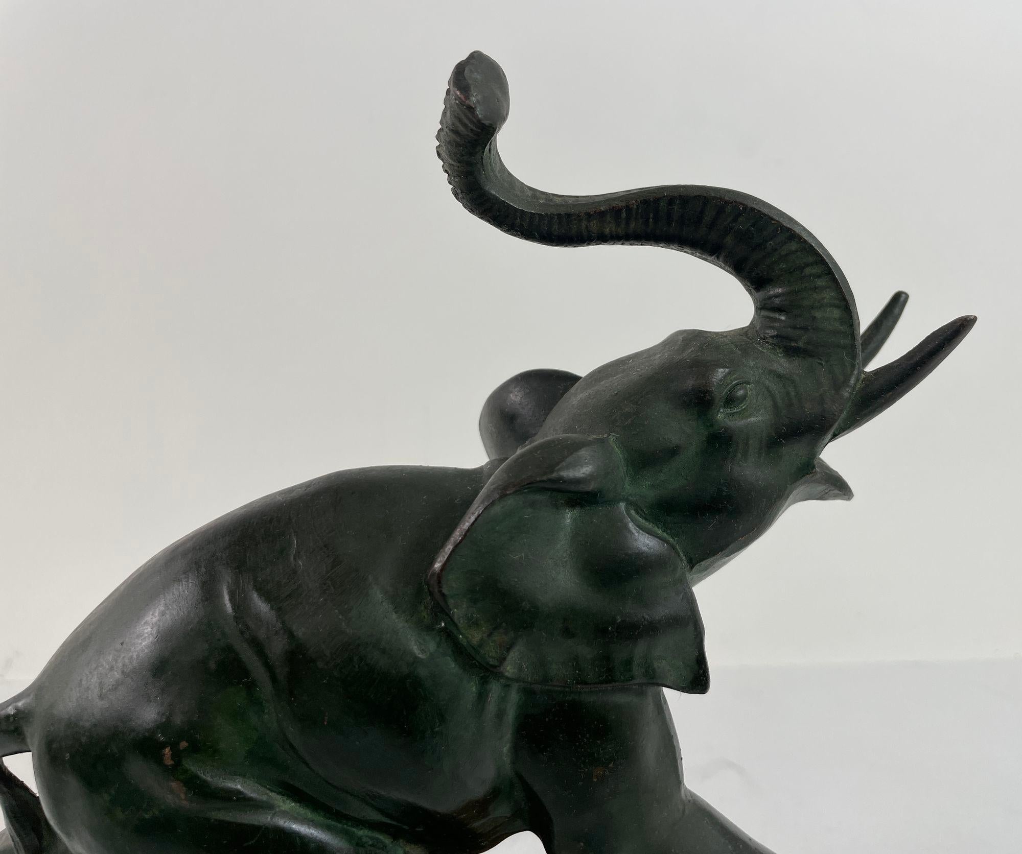 Italian Art Deco Bronze Elephant Sculpture with Raised Trunk Made in Italy For Sale