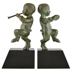 Art Deco bronze faun bookends signed Claude, Marcel Guillemard foundry, 1925