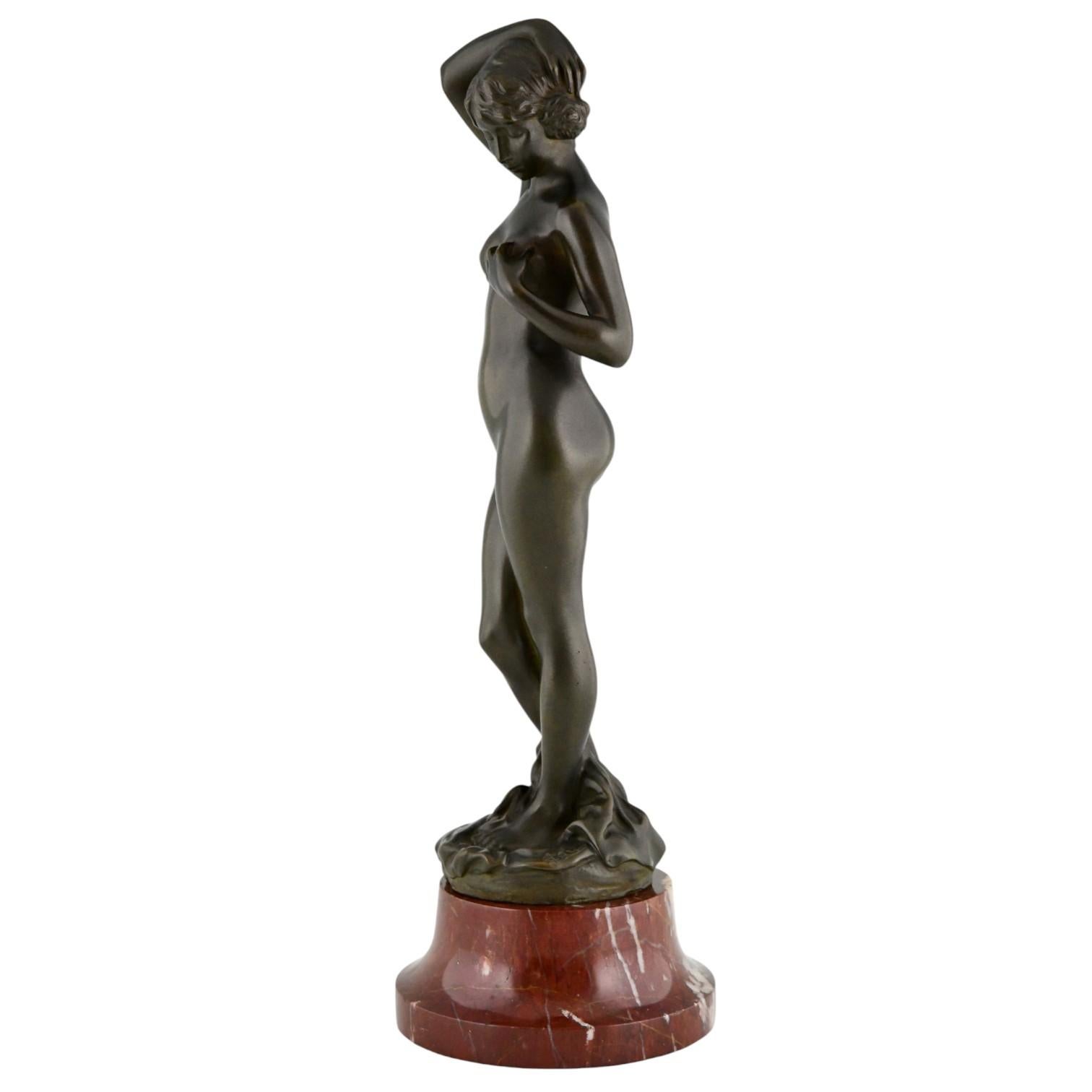 Art Deco Bronze Female Nude Sculpture by Alexandre Caron, France 1920 ...