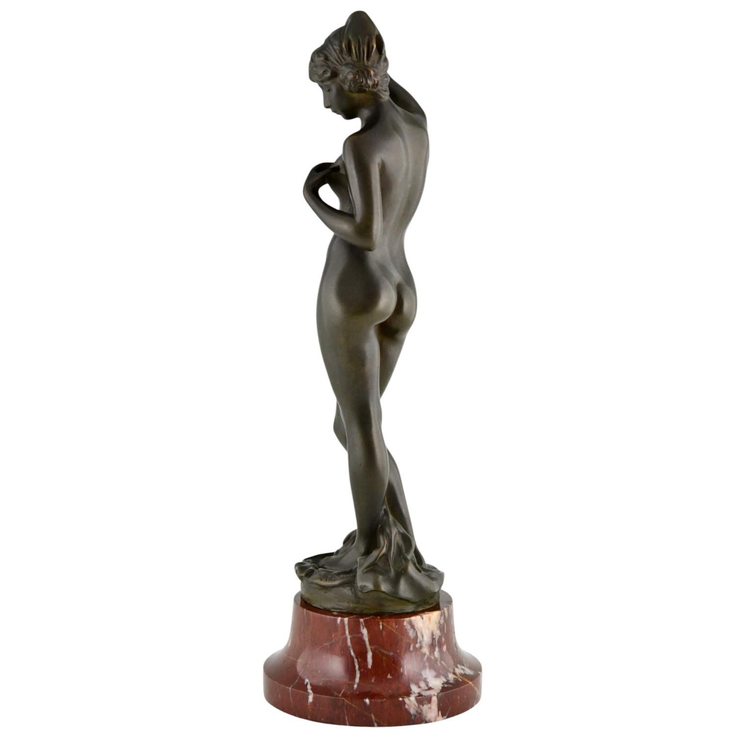 Art Deco Bronze Female Nude Sculpture by Alexandre Caron, France 1920 ...