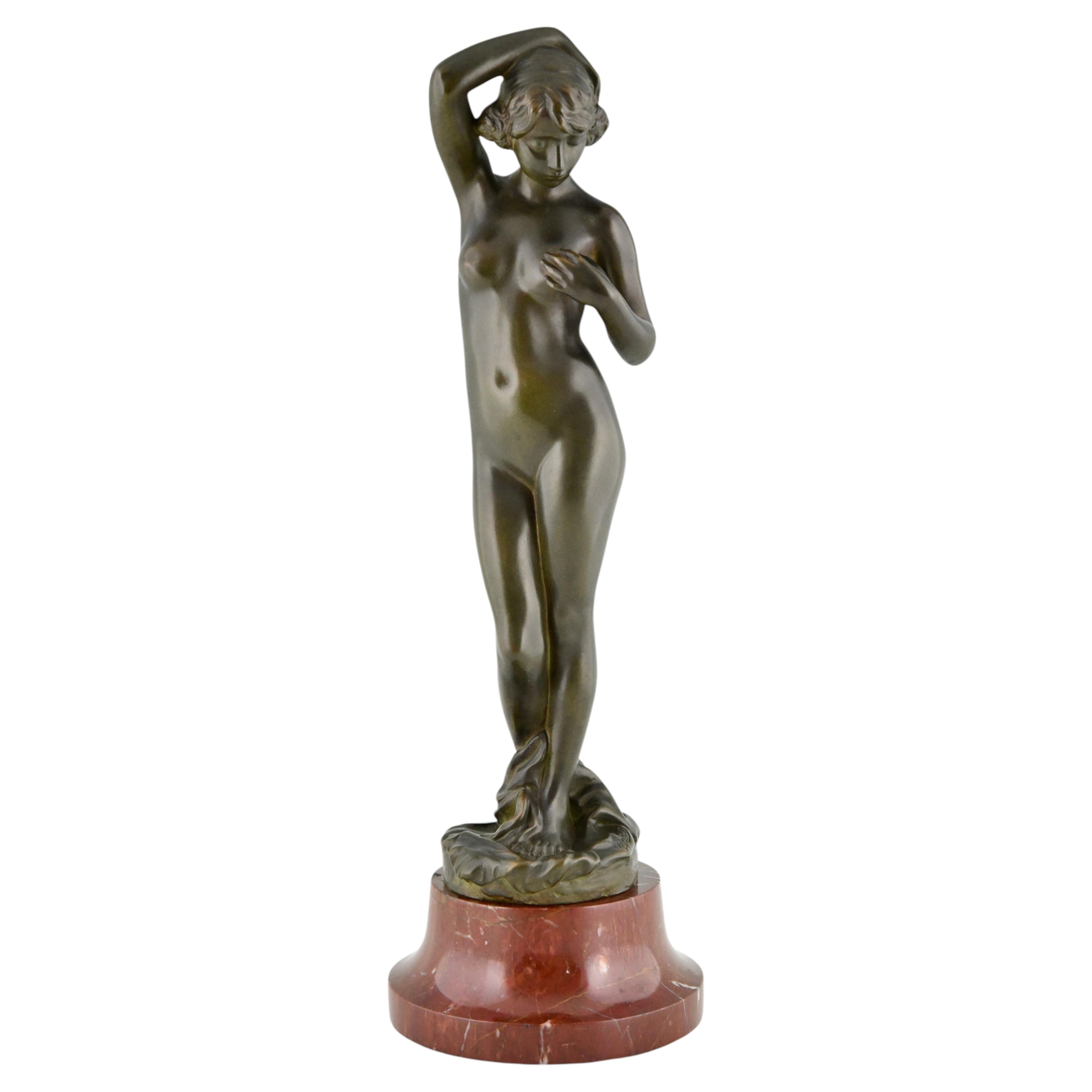 Art Deco Bronze Female Nude Sculpture by Alexandre Caron, France 1920
