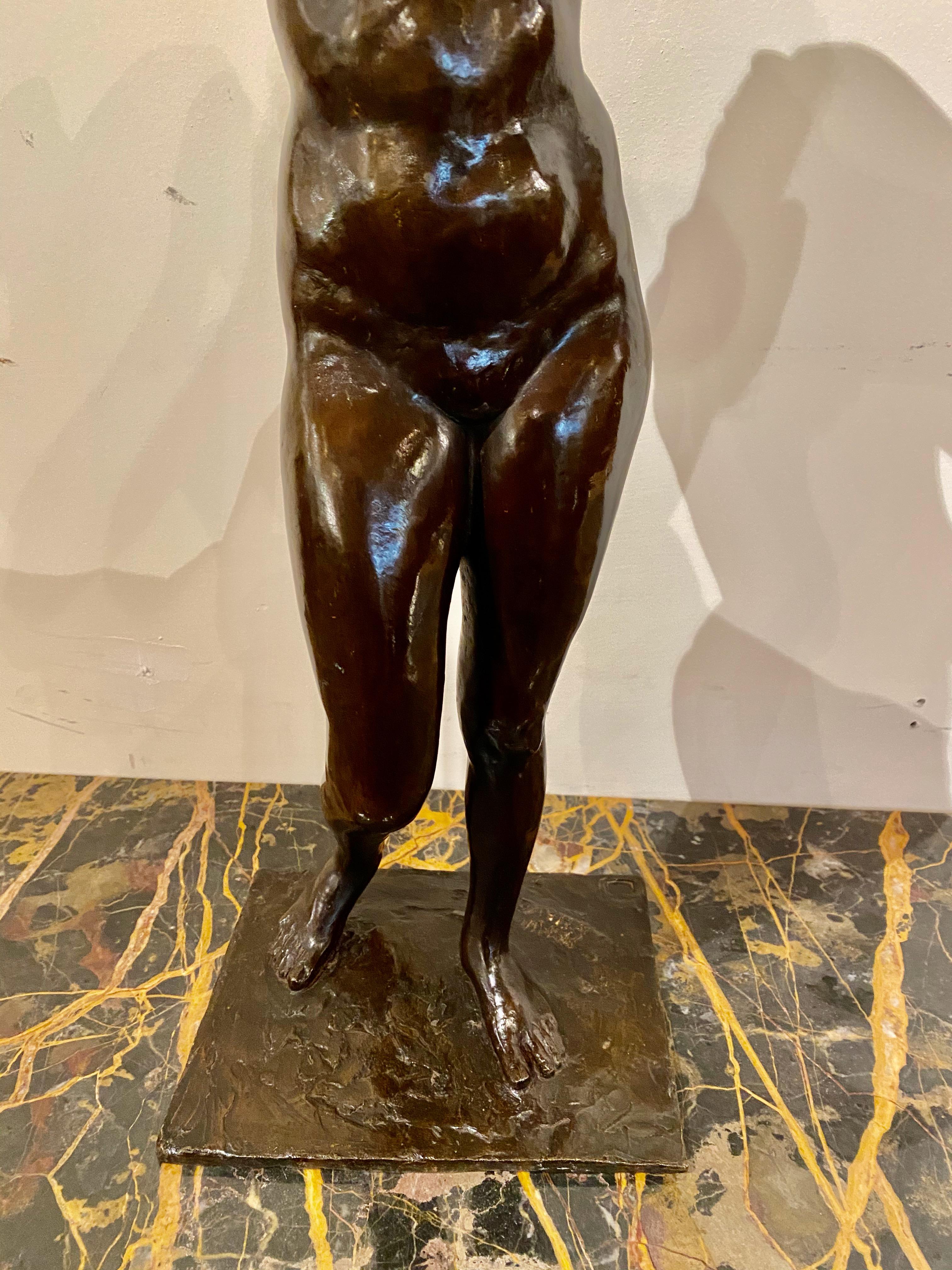 Art Deco Bronze Female Statue by Belgian Artist M. D'Haveloose For Sale 1