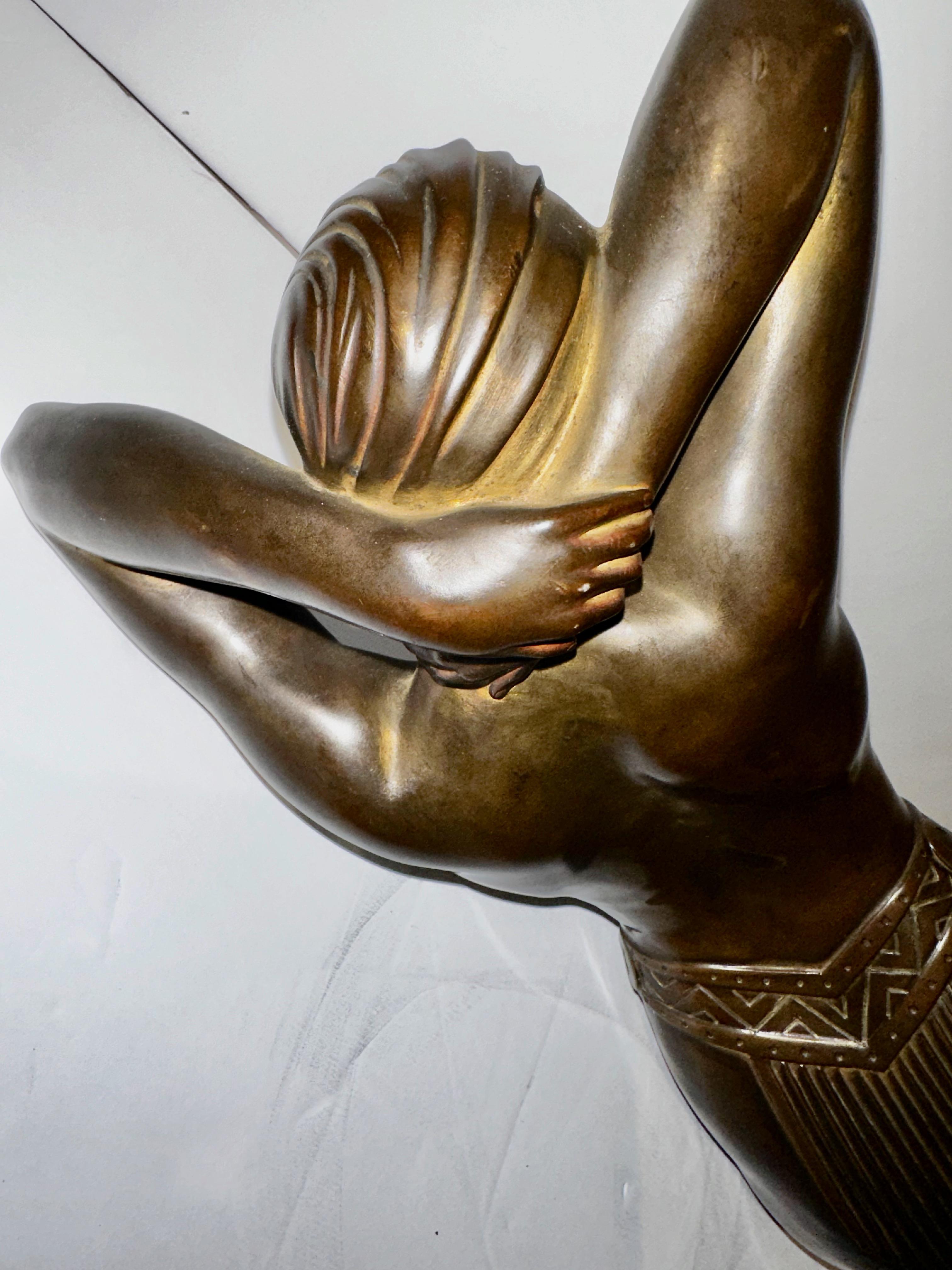 Art Deco Bronze Female Statue Egyptian Inspired Headdress and Waist Treatment For Sale 7