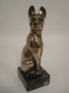 Art Deco Bronze Figure of a Cat 'Chat De Siam Assis' by Edouard M. Sandoz
