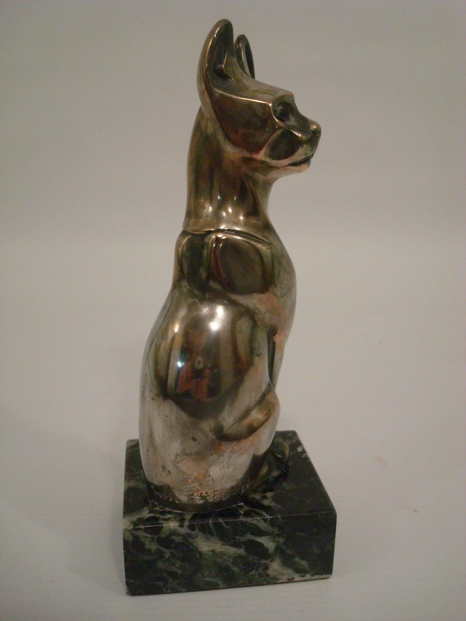 Art Deco Bronze Figure of a Cat 'Chat De Siam Assis' by Edouard M. Sandoz For Sale 2