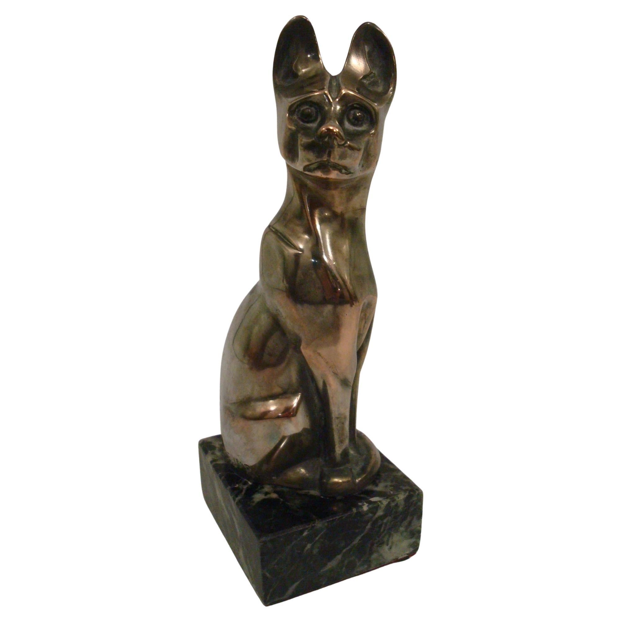 Figure en bronze Art Déco d'un chat De Siam Assis » d'Edouard M. Sandoz en vente