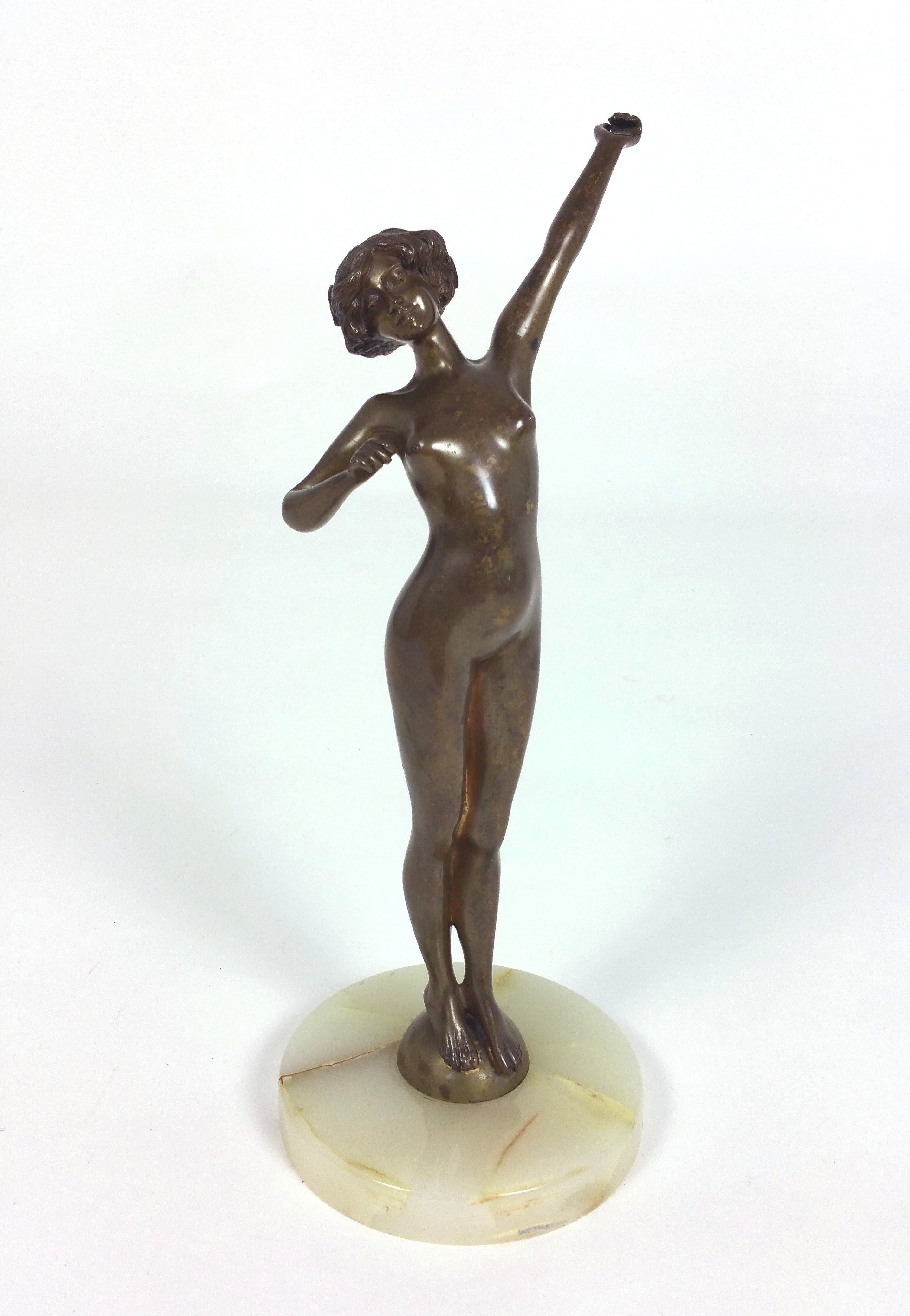 Art Deco Bronze Figure of a Nude Maiden For Sale 5