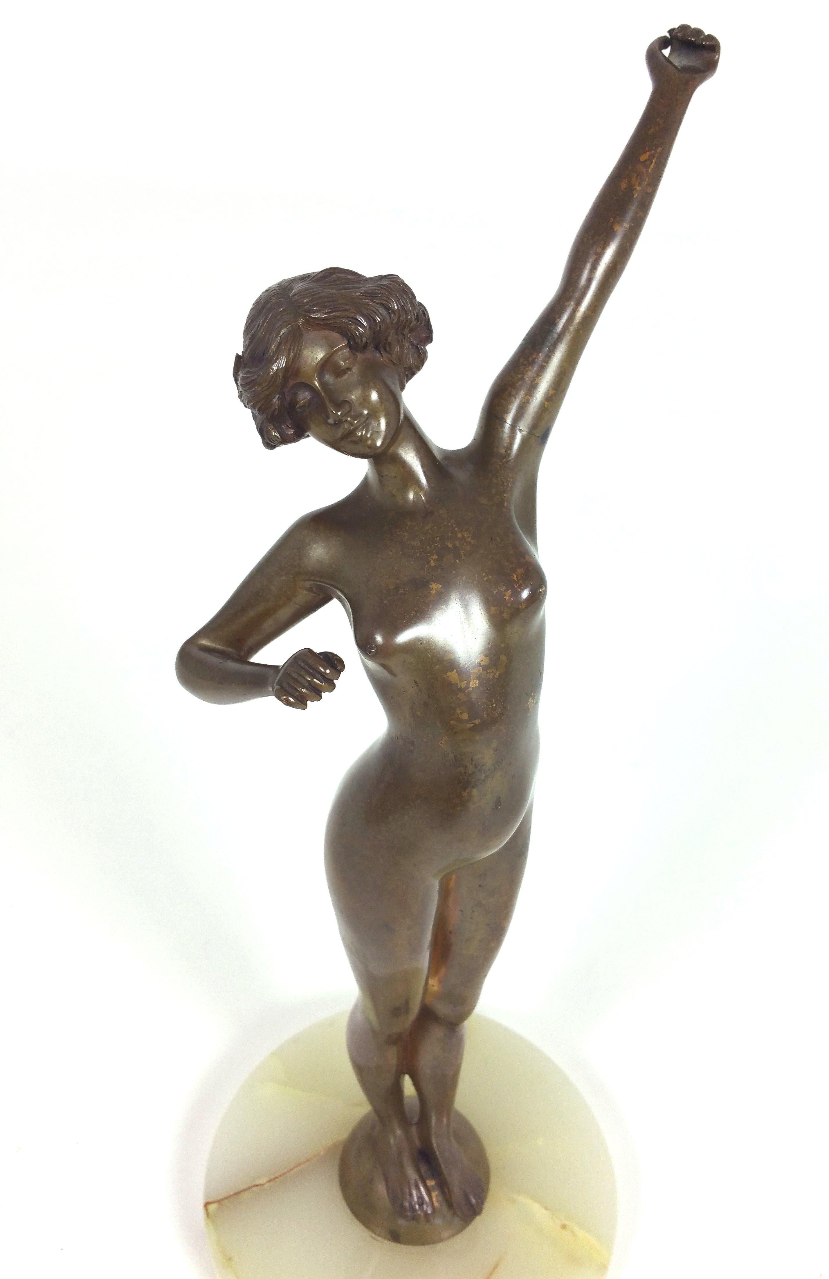 English Art Deco Bronze Figure of a Nude Maiden For Sale