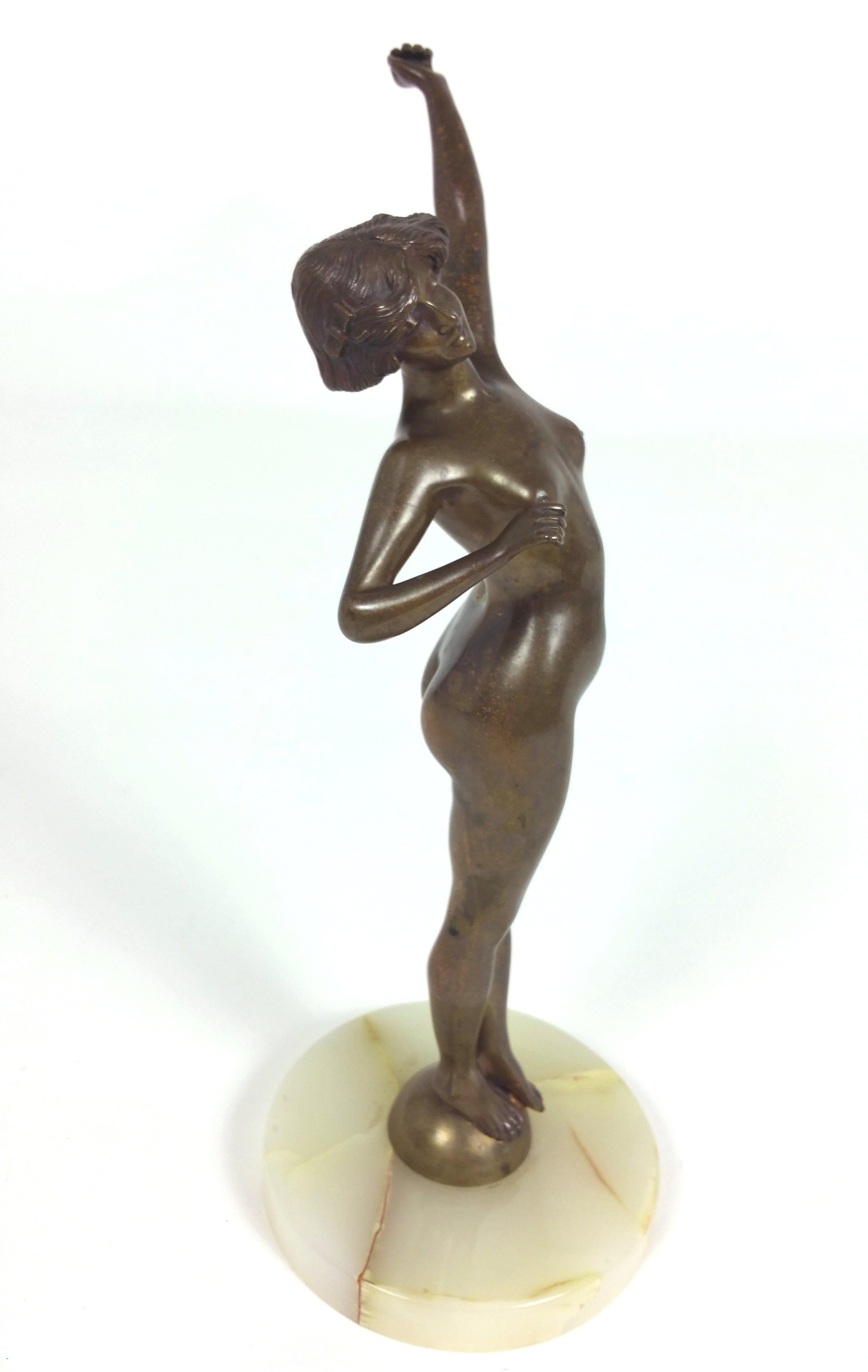 20th Century Art Deco Bronze Figure of a Nude Maiden For Sale