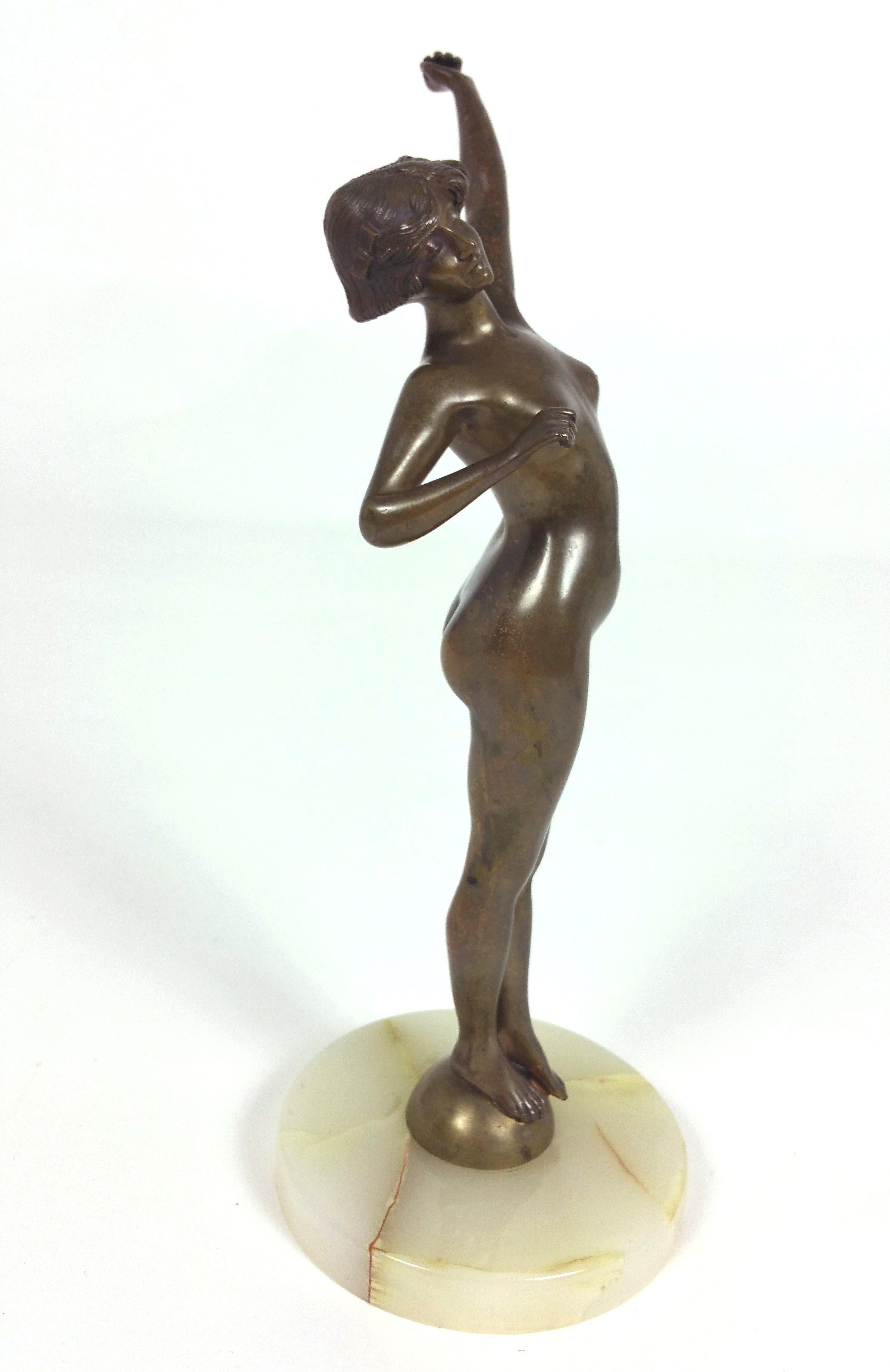 Art Deco Bronze Figure of a Nude Maiden For Sale 1