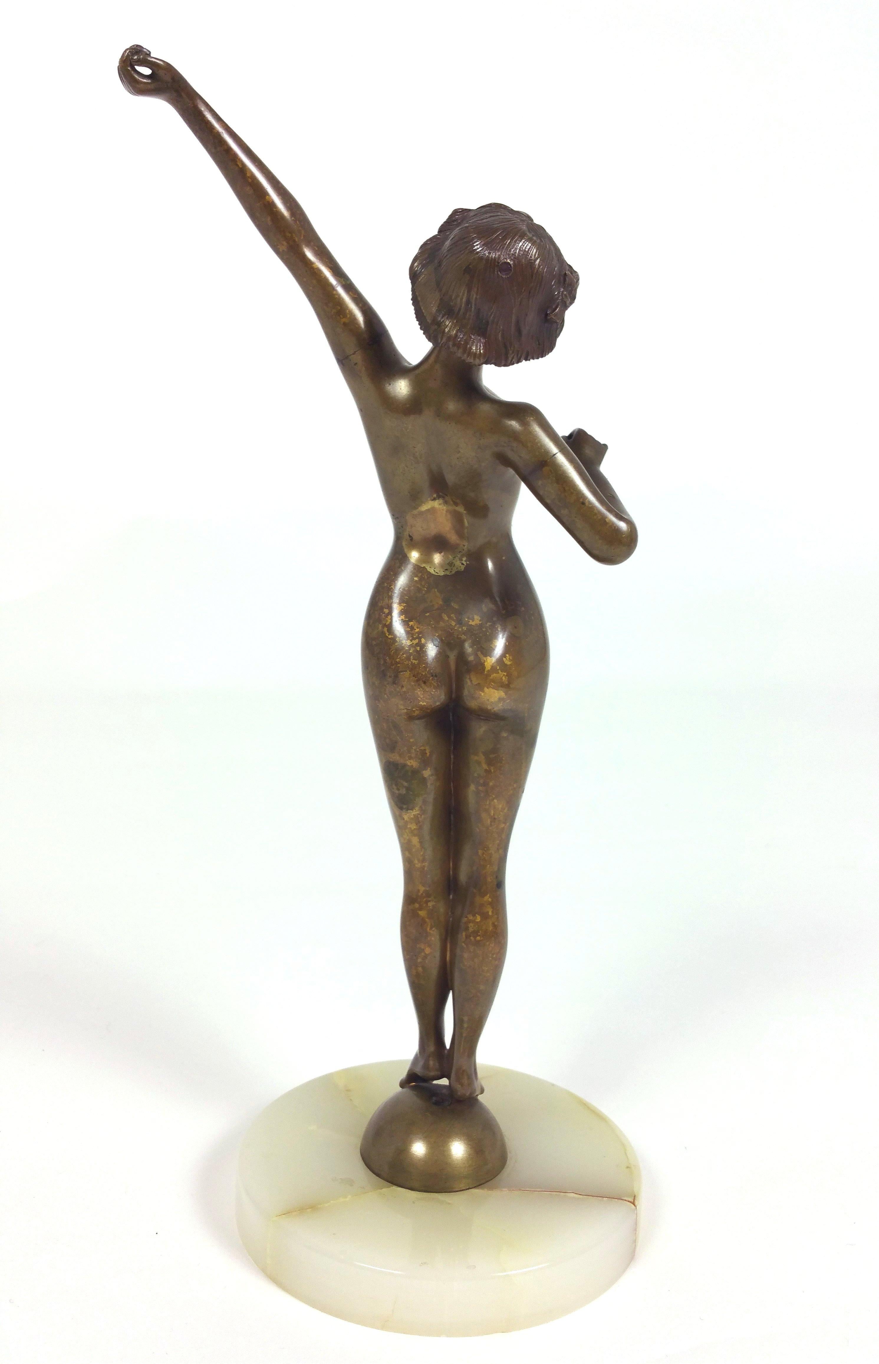 Art Deco Bronze Figure of a Nude Maiden For Sale 2