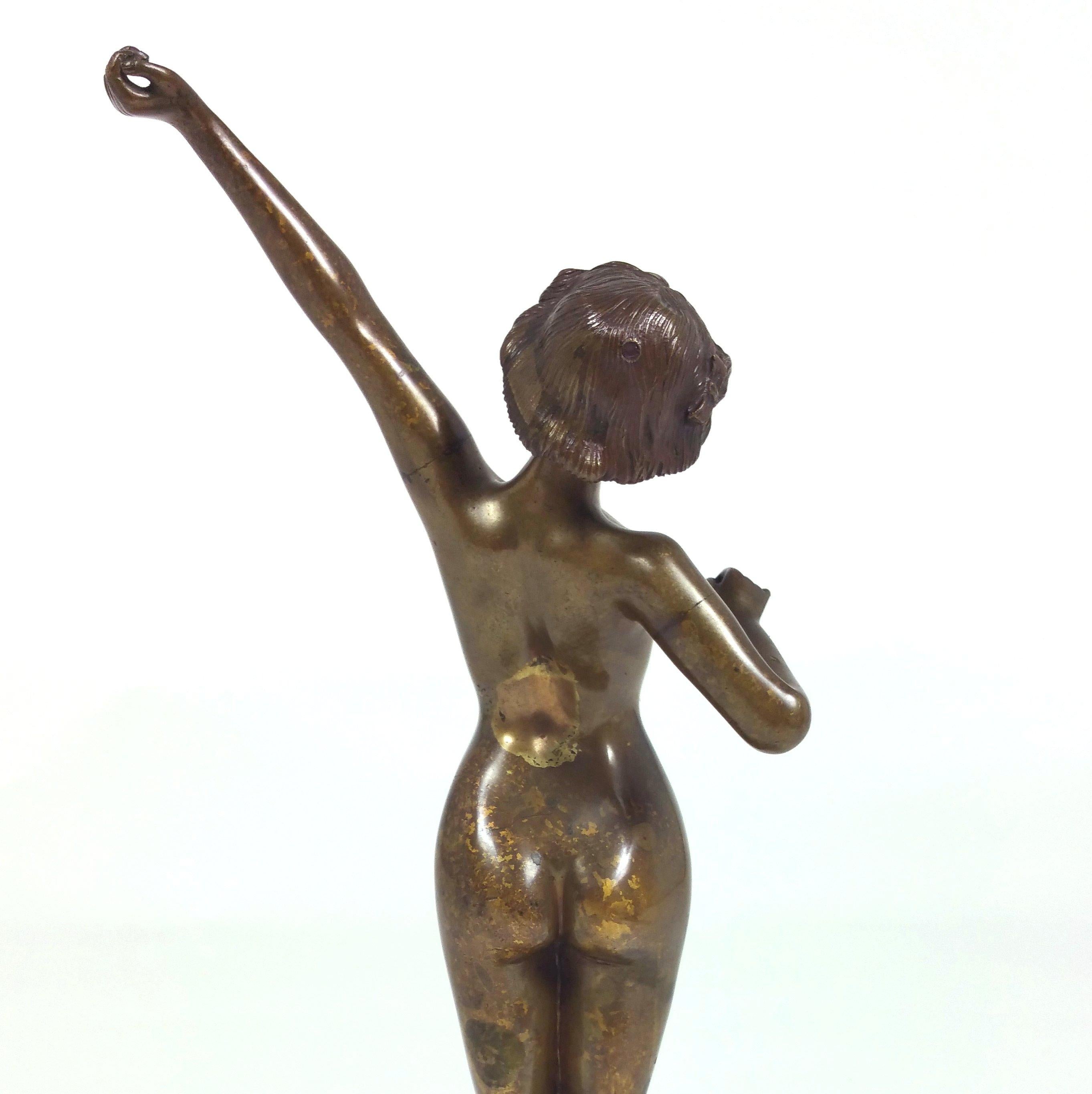 Art Deco Bronze Figure of a Nude Maiden For Sale 3