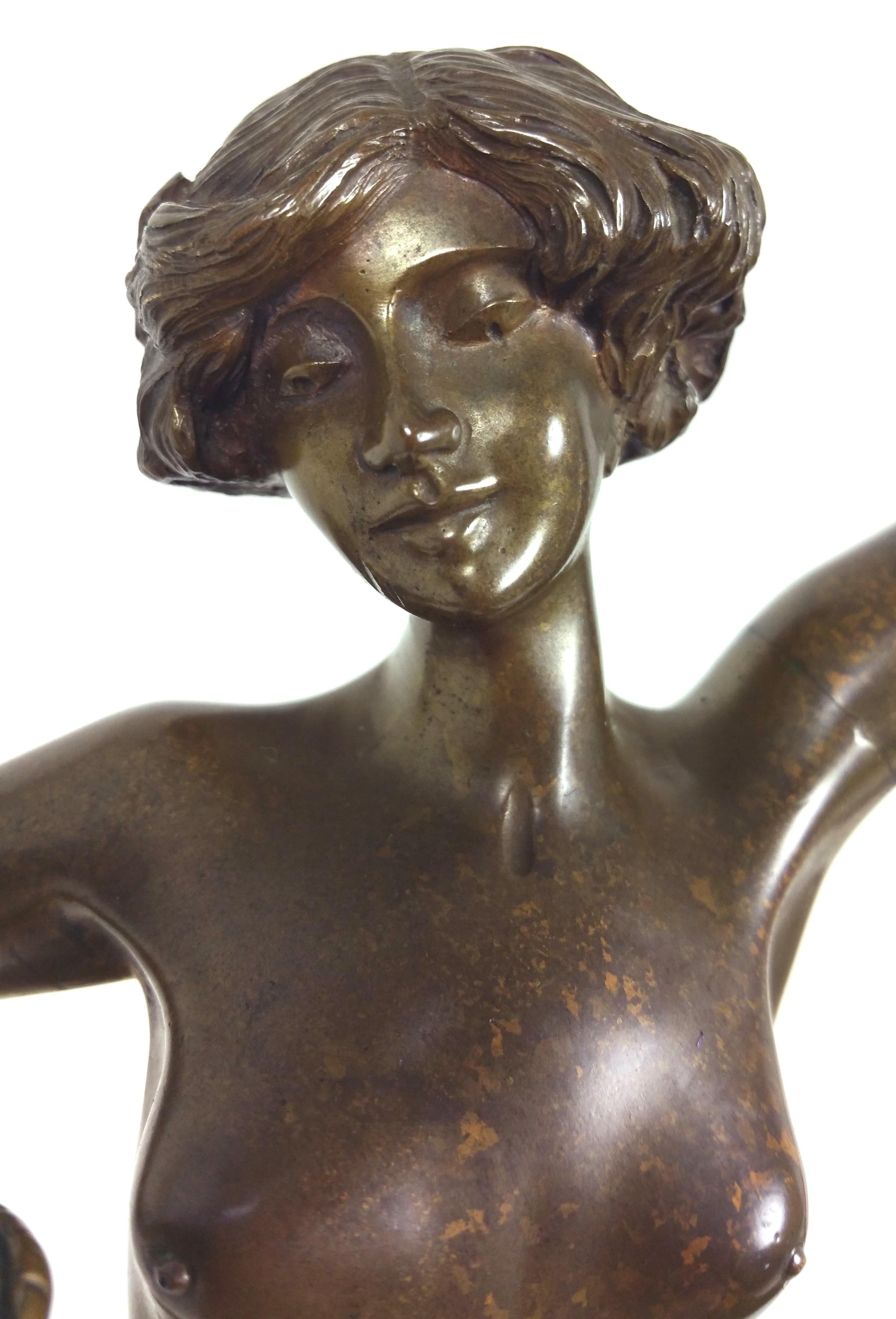 Art Deco Bronze Figure of a Nude Maiden For Sale 4