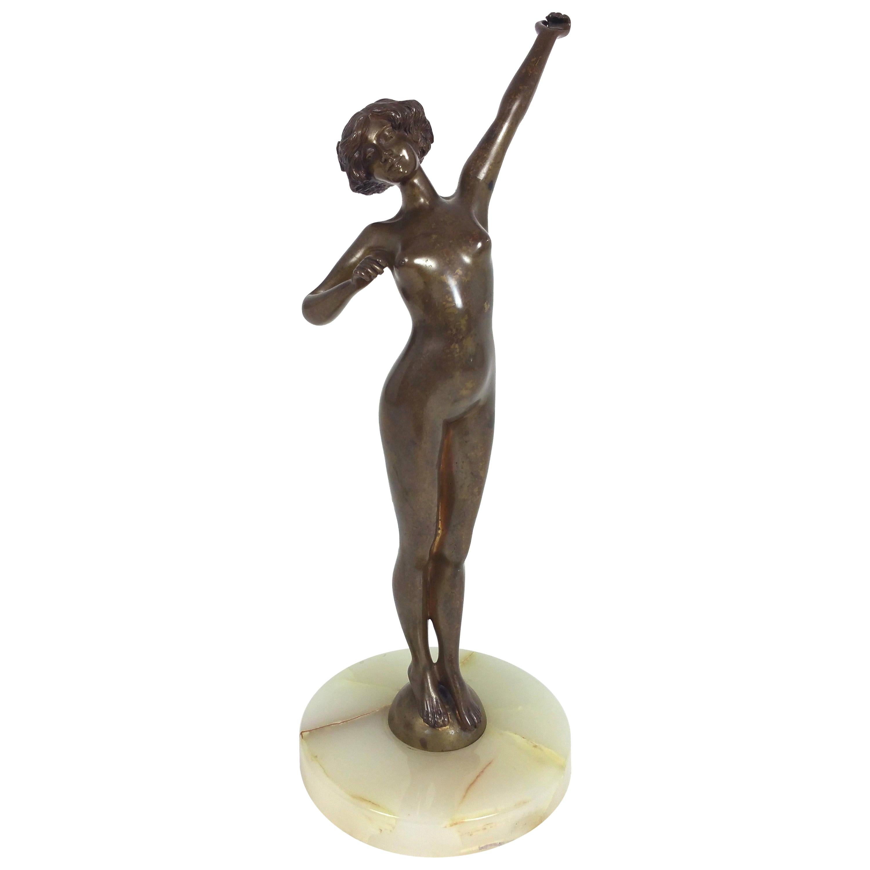 Art Deco Bronze Figure of a Nude Maiden For Sale