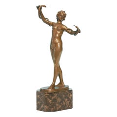 Art Deco Bronze Figure of a Nude Snake Charmer by Wilhelm Warmuth, 1900-1930