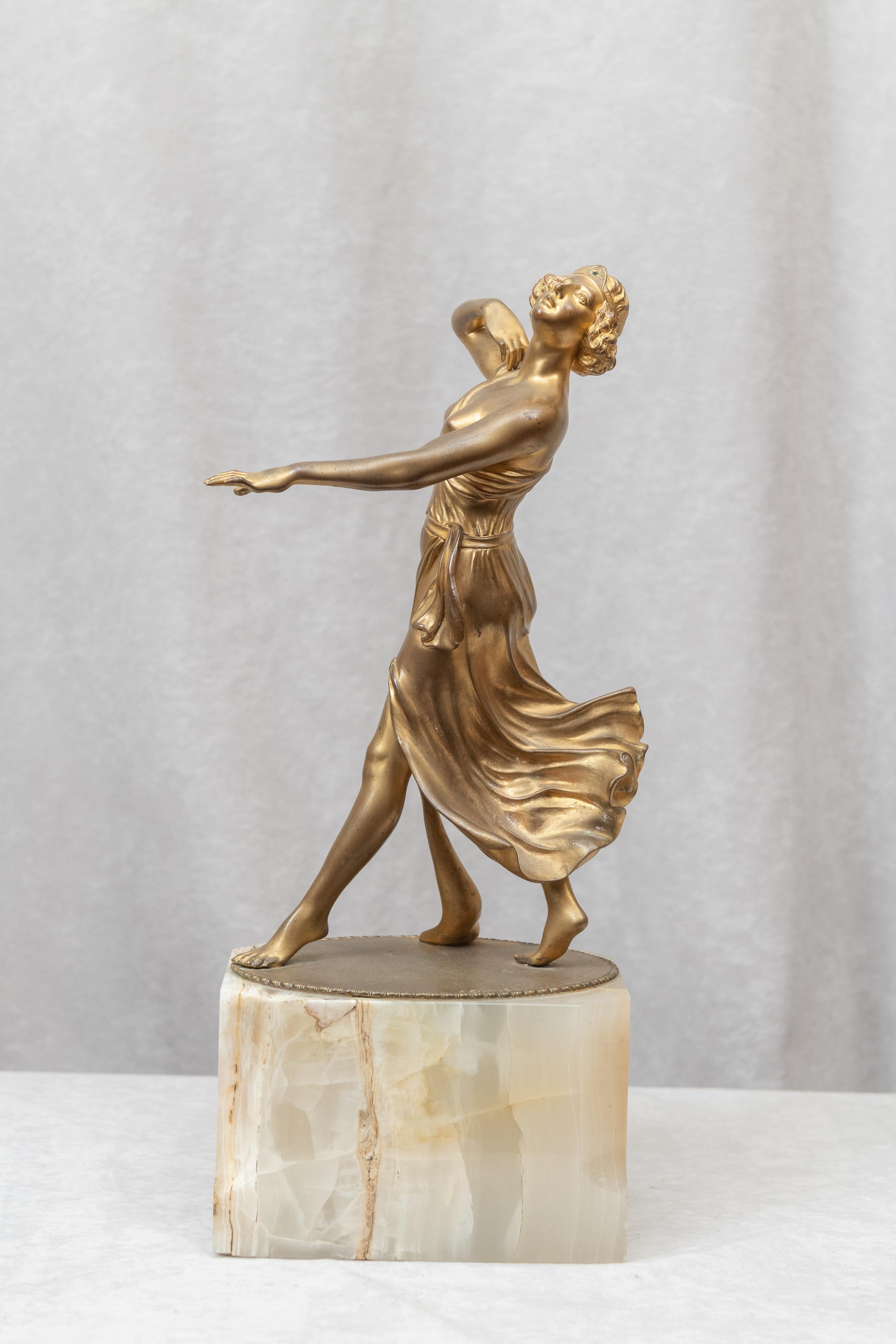 Gilt Art Deco Bronze Figure of Dancer Signed A. Ermler, circa 1920s