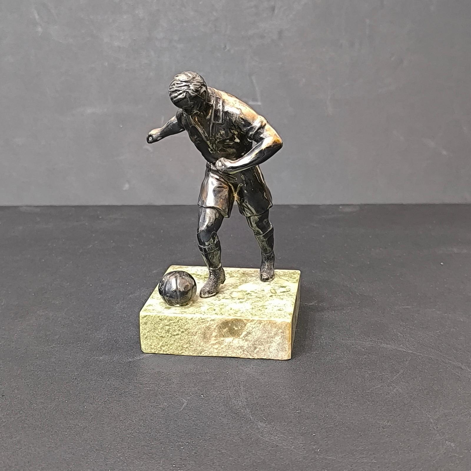 German Art Deco Bronze Figure on marble base, Soccer Player, France, 1930s