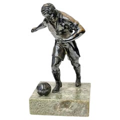 Art Deco Bronze Figure on marble base, Soccer Player, France, 1930s