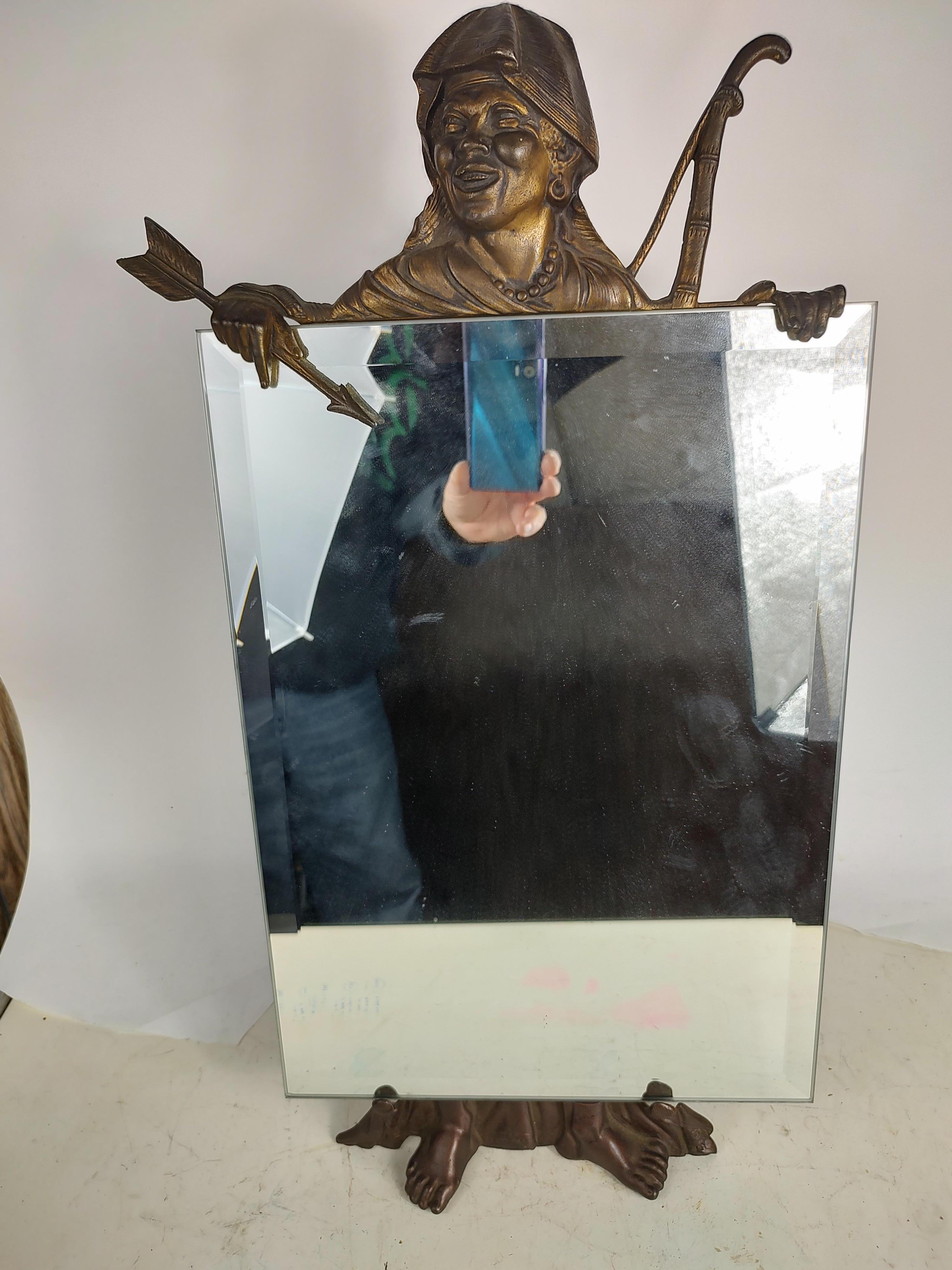 Art Deco Bronze Figure with Bow & Arrow Dresser - Vanity Beveled Mirror  For Sale 6