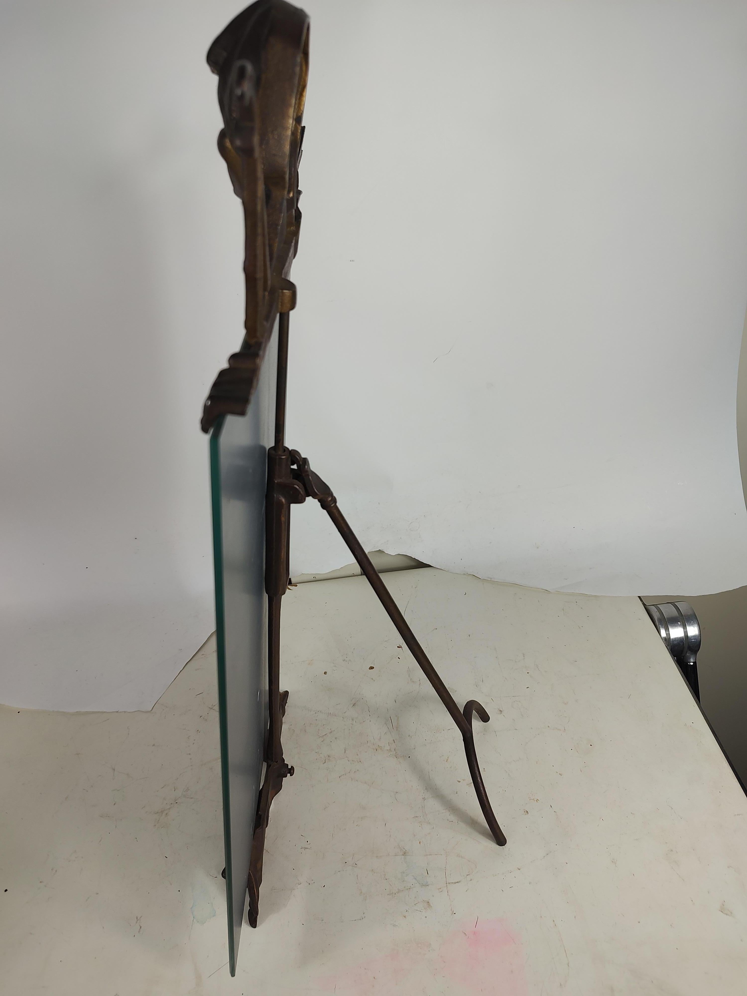 Art Deco Bronze Figure with Bow & Arrow Dresser - Vanity Beveled Mirror  For Sale 1